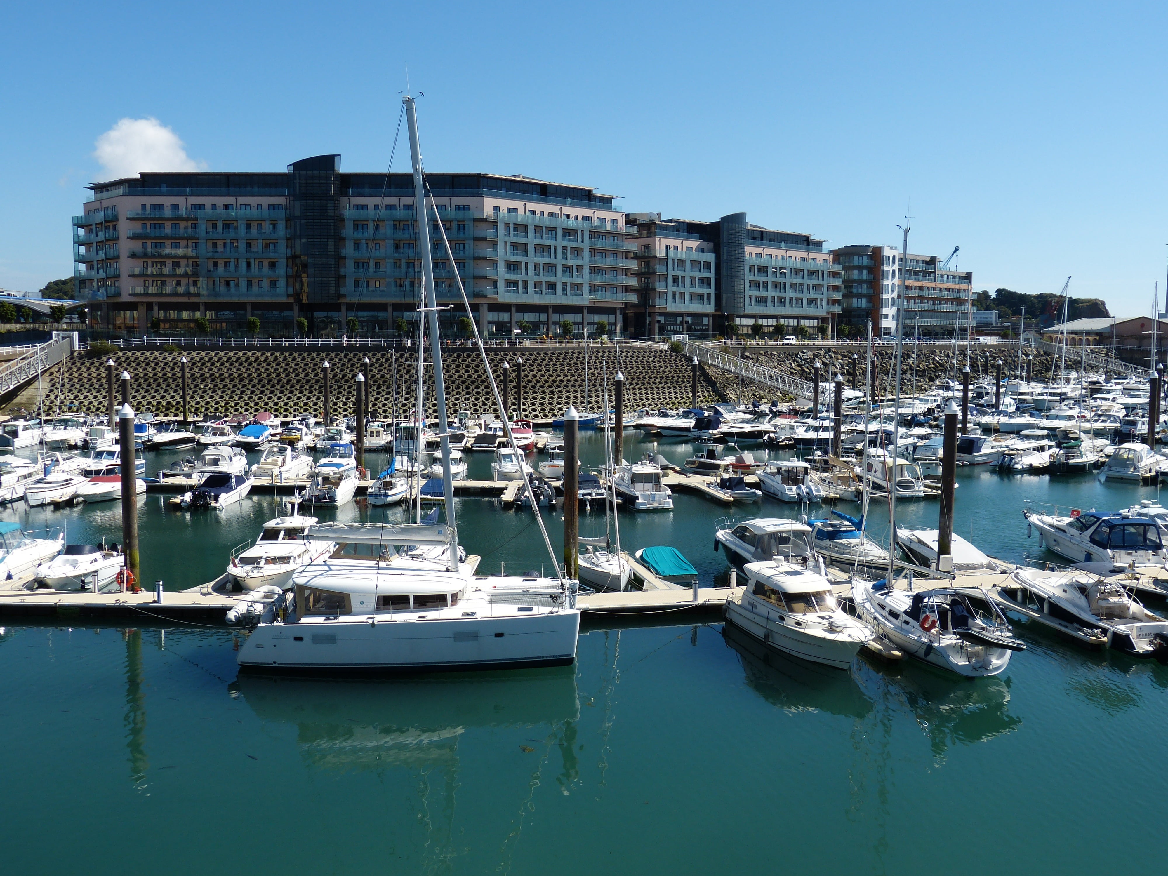 harbor, tourism, no people, hotel, sailing vessel, luxury, st helier, architecture, marina, building exterior, atlantic, outdoors, anchored, capital, yacht, HD Wallpaper