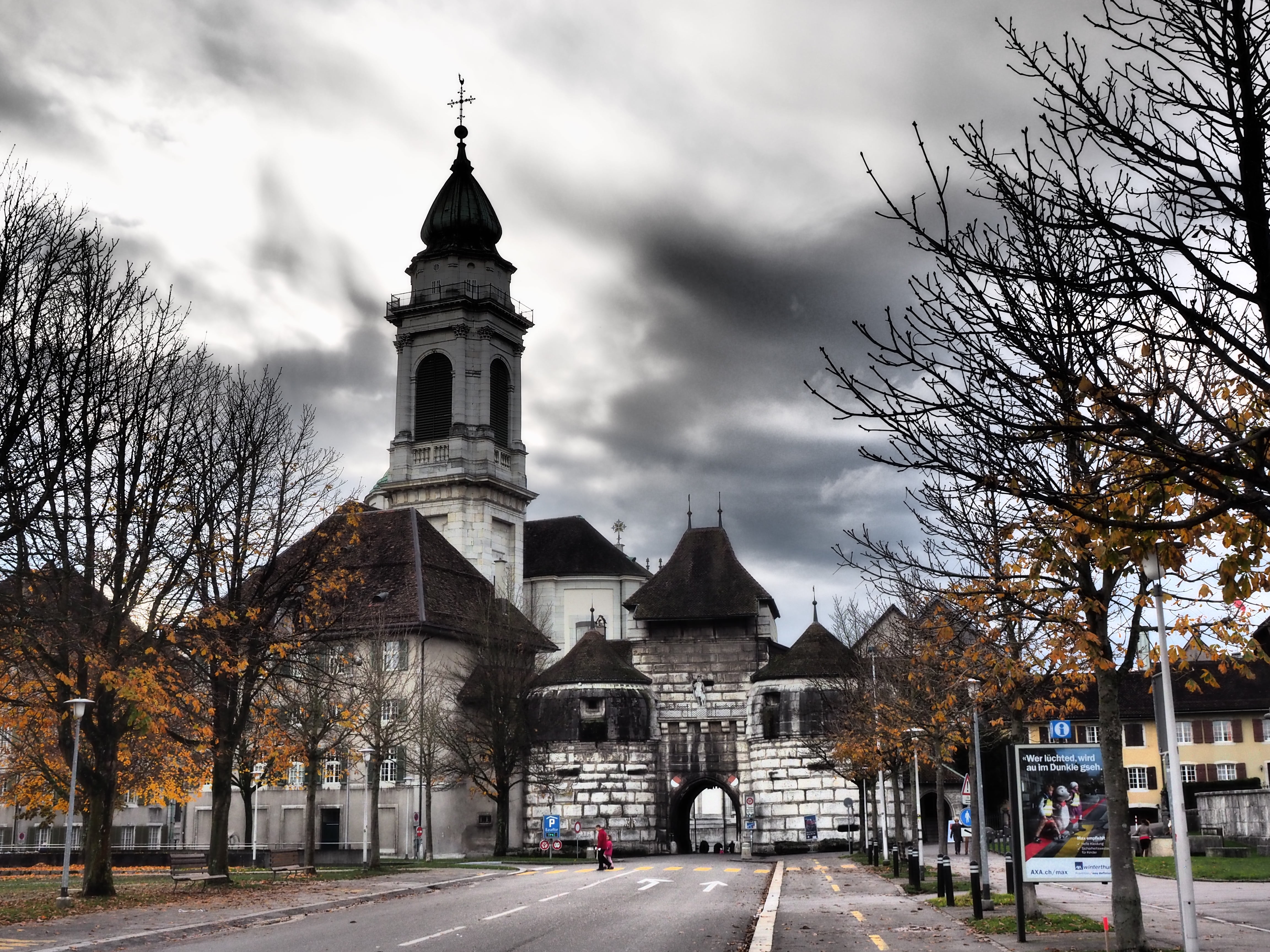 nature, solothurn, church buildings, built structure, st ursen cathedral, street, cathedral, roman catholic diocese of basel, change, spire, sky, switzerland, HD Wallpaper