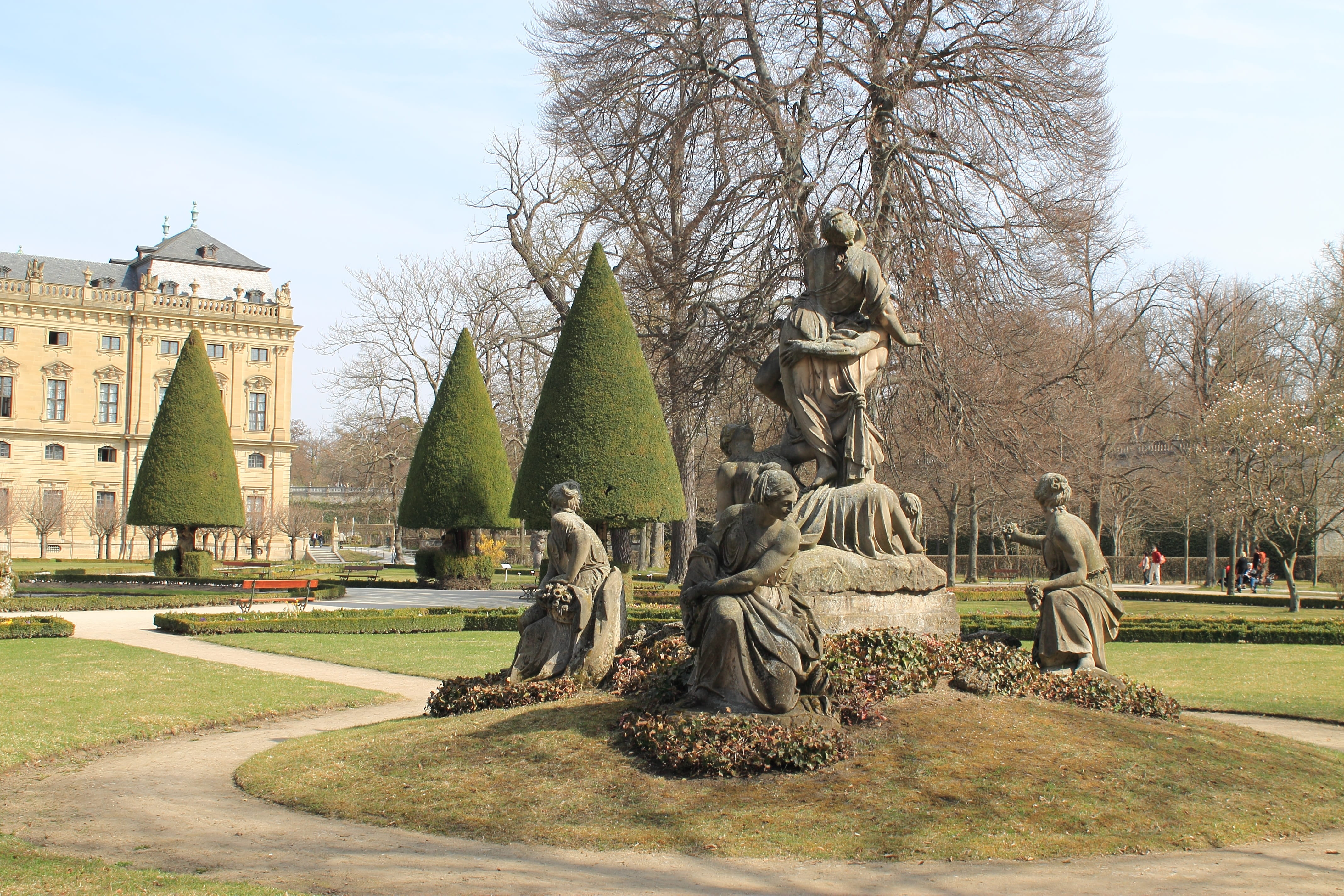 art, würzburg, statue, travel destinations, human representation, stone, male likeness, sky, belief, building exterior, grove, outdoors, religion, nature, HD Wallpaper