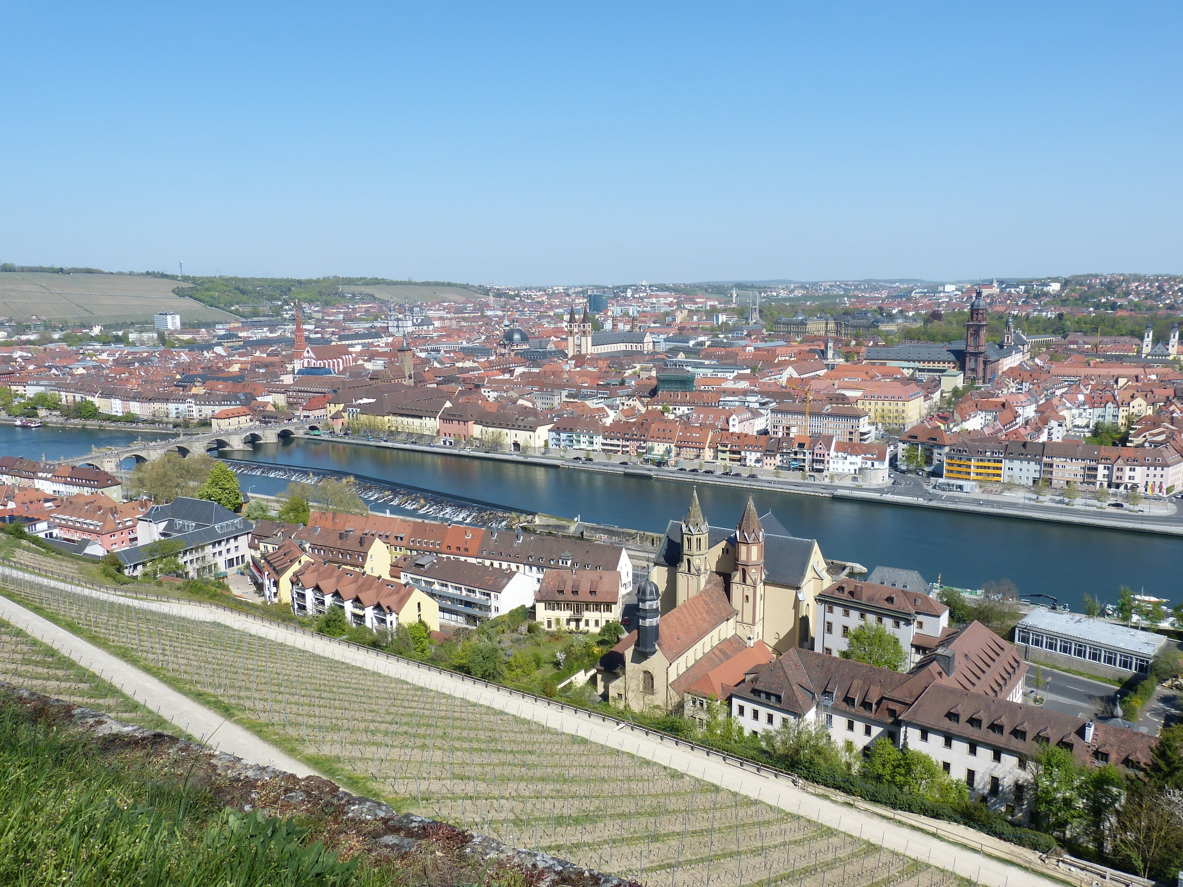 church, plant, water, cityscape, 4K, canal, swiss francs, main, russian festivals, outlook, würzburg, building exterior, building, architecture, romanesque, HD Wallpaper