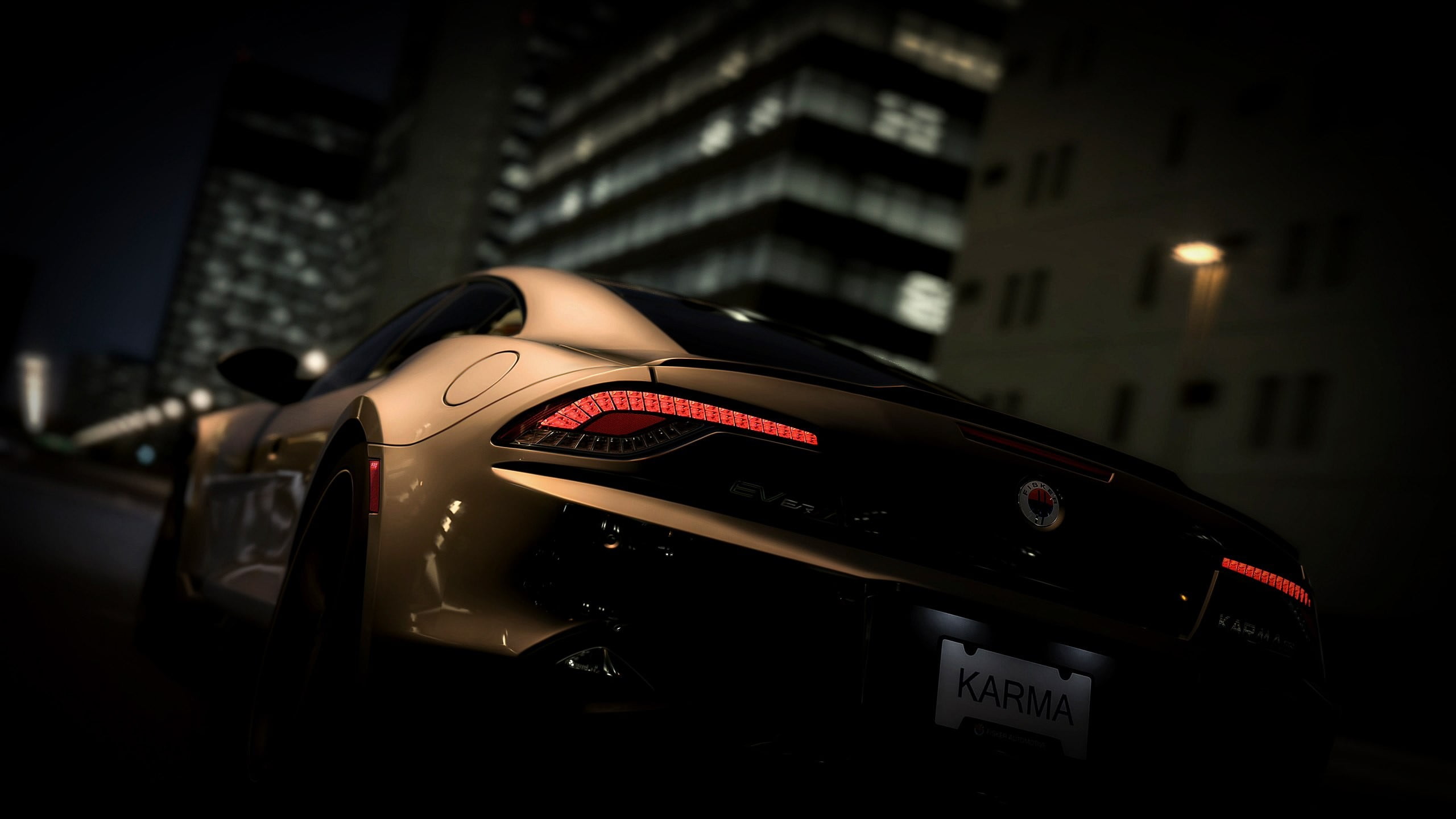 coupe, transportation, mode of transportation, night, Fisker Karma, 2K, karma, building exterior, city, illuminated, street, road, land vehicle, car, motor vehicle, HD Wallpaper