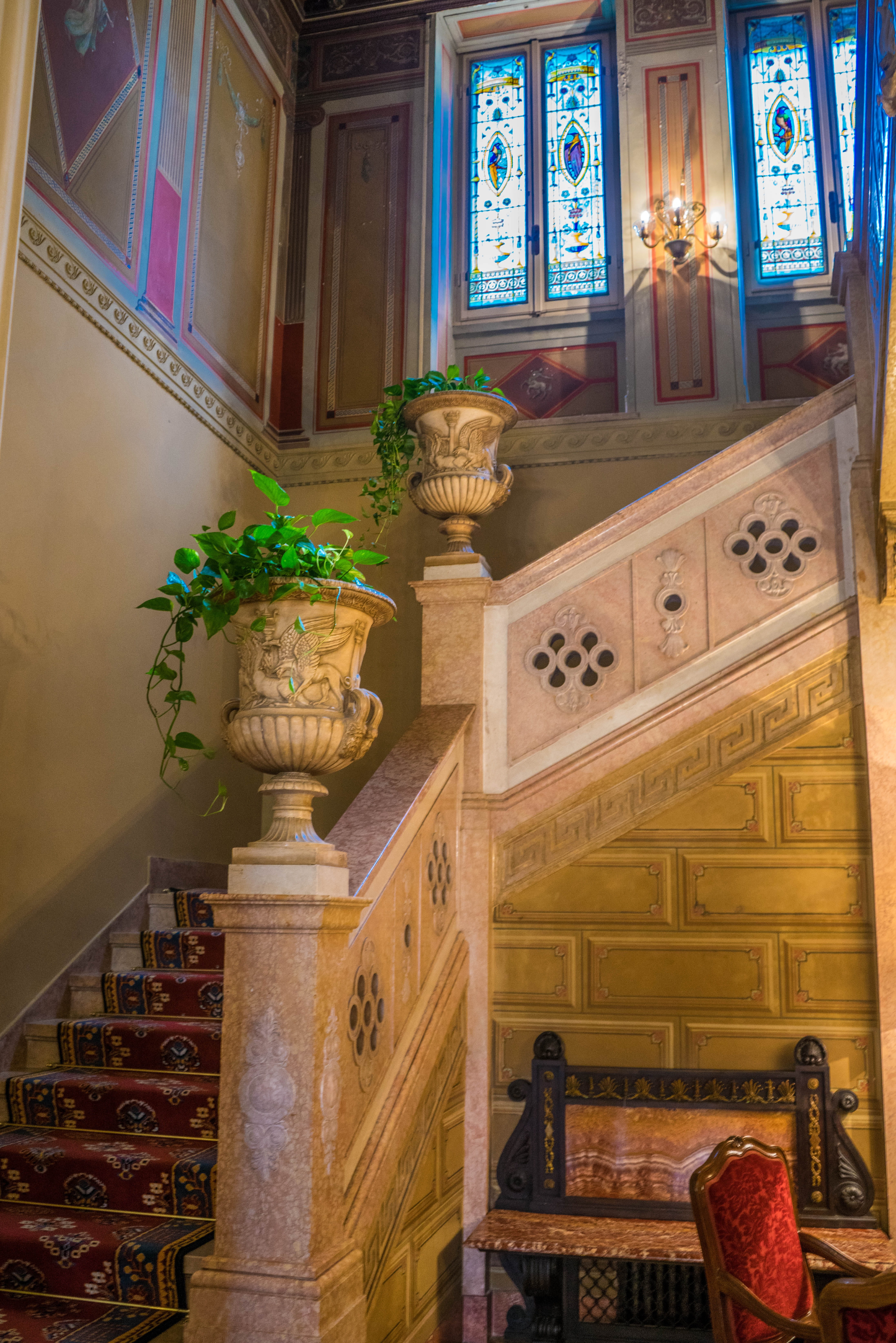 Stairs, sculpture, no people, rails, interior design, building, elegant, old-fashioned, Victorian, ornate, day, craft, decor, 5K, vintage, style, belief, Phone HD Wallpaper
