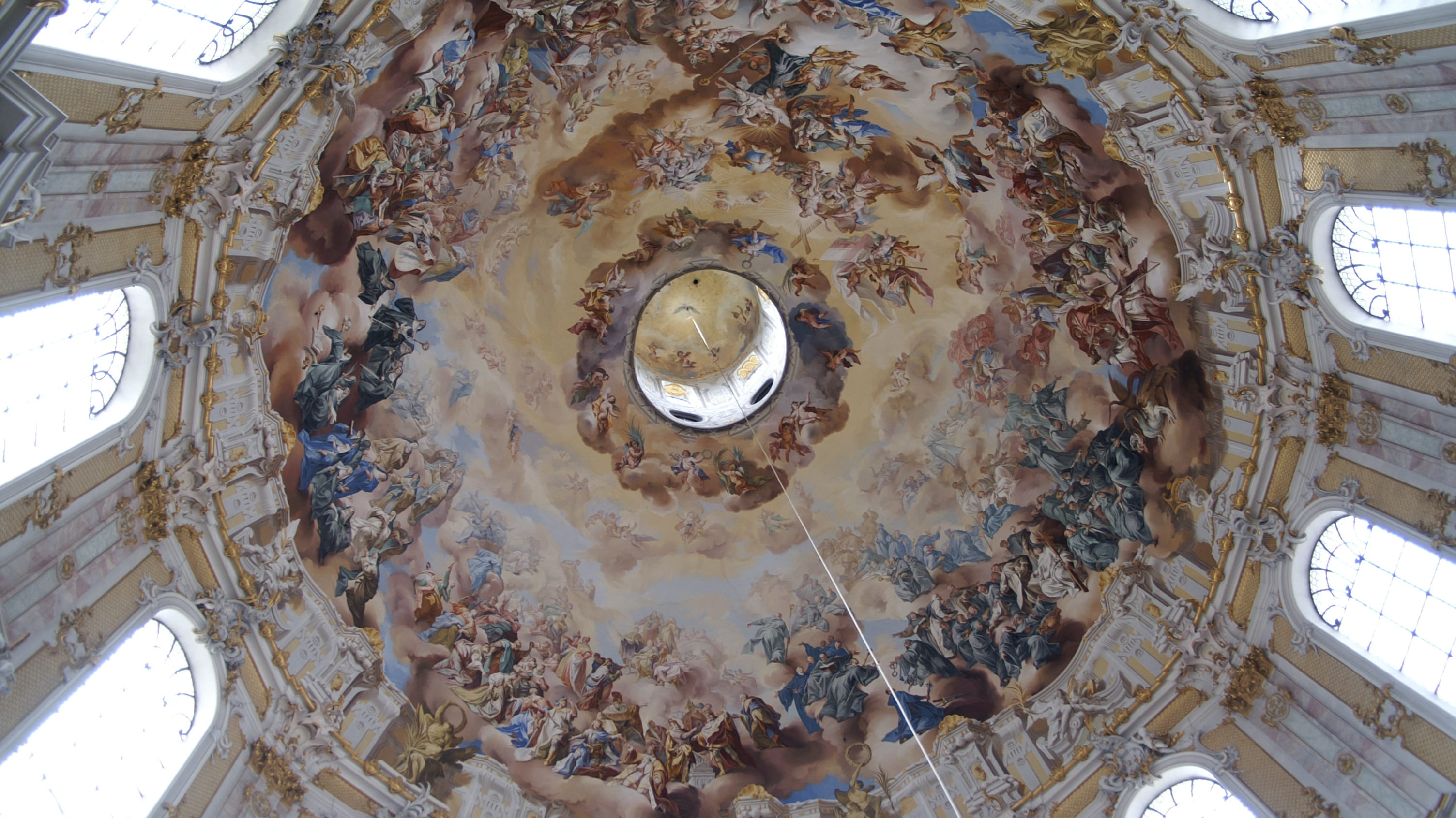 pattern, religion, place of worship, Ettal, Church, light fixture, Bavaria, baroque, ornate, fresco, Dome, built structure, hanging, belief, spirituality, HD Wallpaper