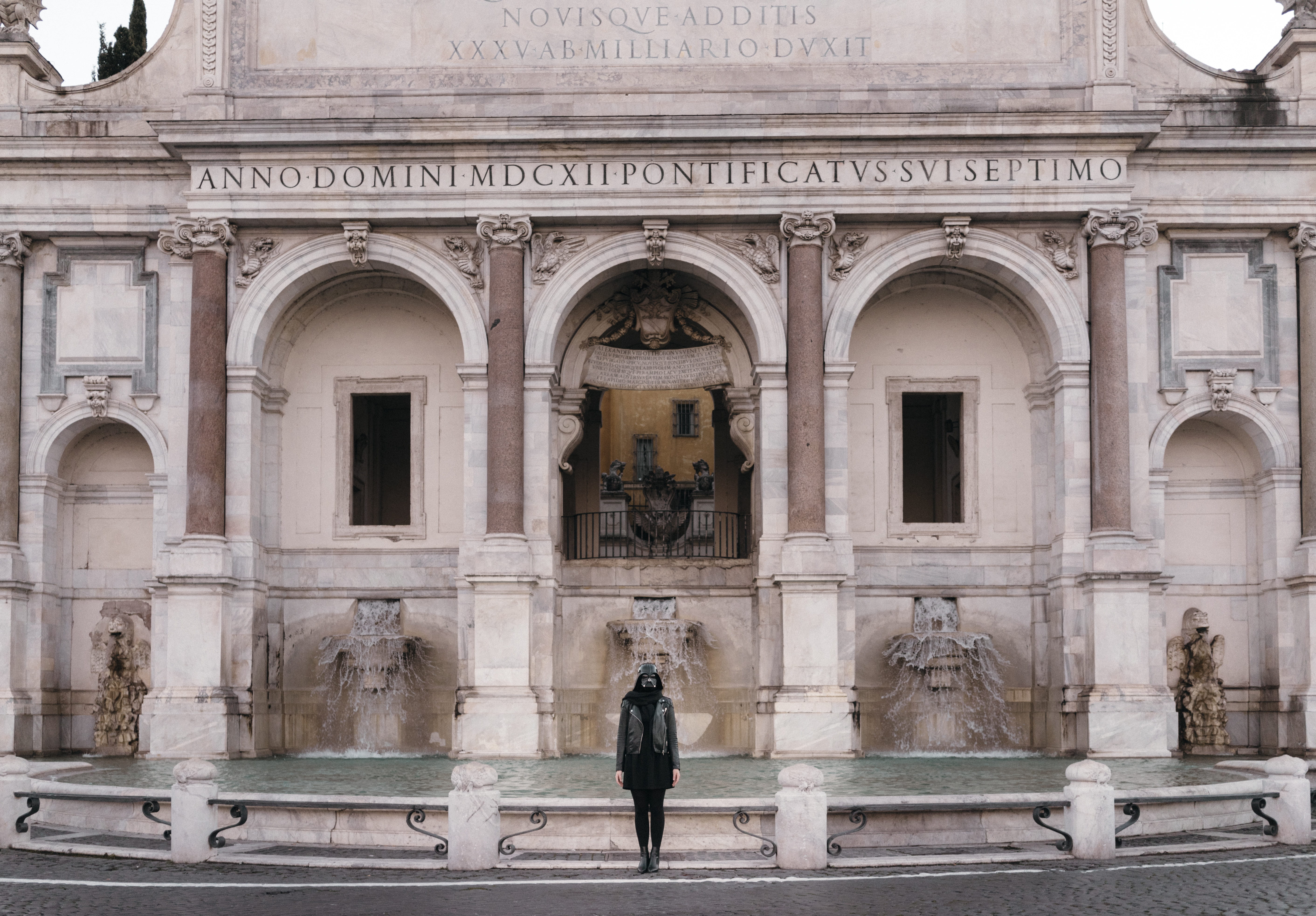 roma, tourism, arch, daytime, star wars, darth vader, full length, mdc, travel destinations, mask, the past, person, building, rome, woman, real people, HD Wallpaper