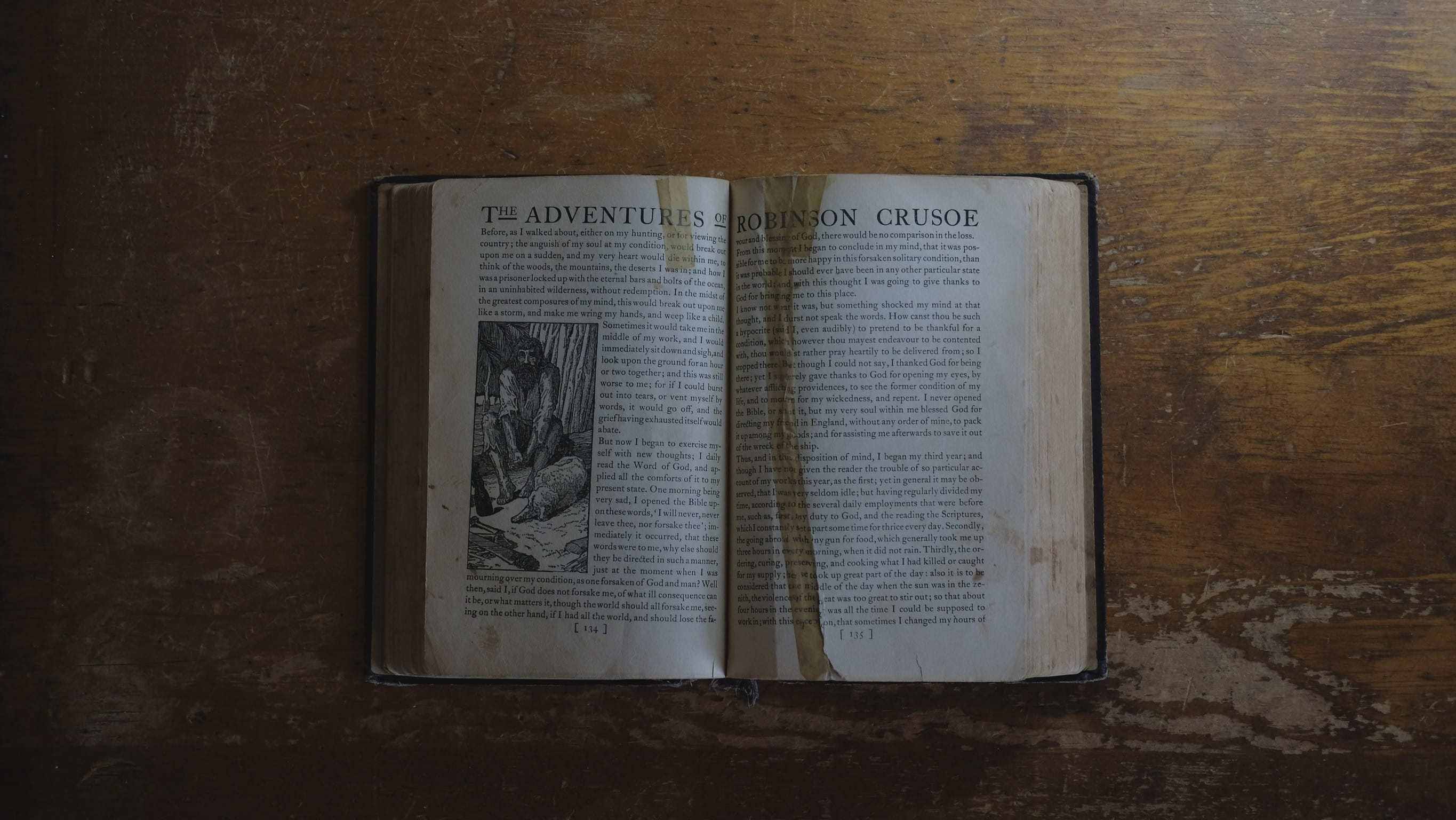 religion, indoors, wood, communication, paper, page, adventures, still life, open, directly above, book, robinsoncrusoe, high angle view, 2K, table, close-up, HD Wallpaper