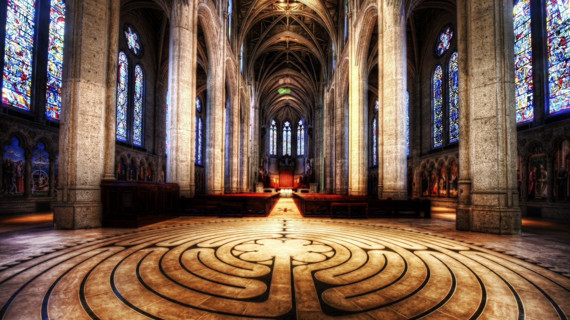 Stained Glass, 1080P, pattern, church, hdr, Indoors, Chartres, HD Wallpaper