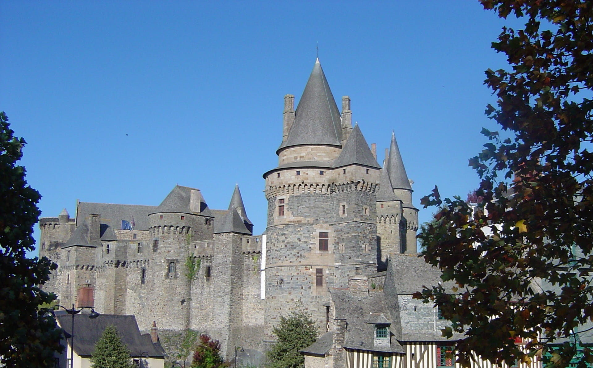11th century, french castle, old, famous Place, day, trees, tower, travel, cars, spire, france, place of worship, tourism, plant, saint-yves place, castle, HD Wallpaper