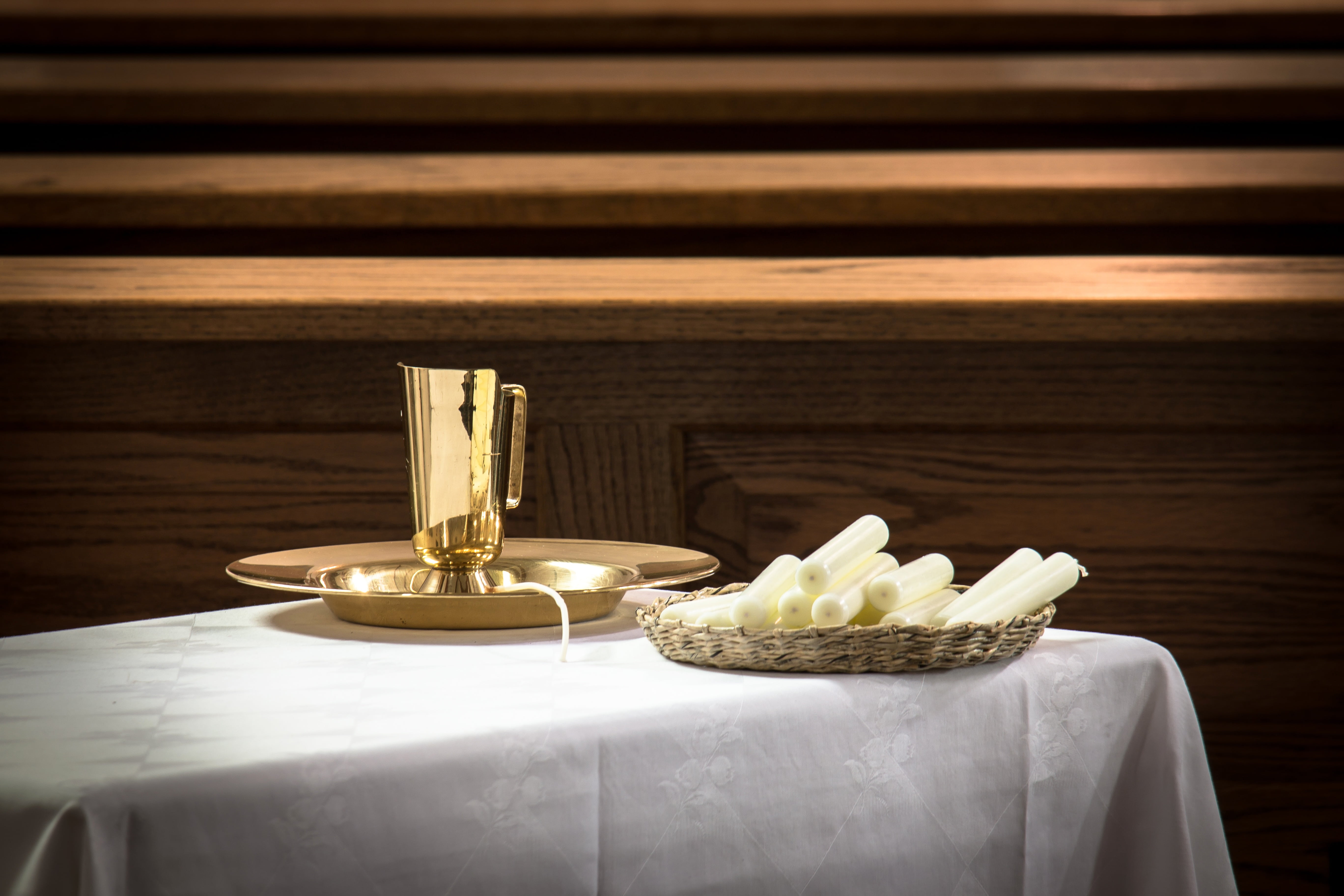 5K, baptismal bowl, household equipment, celebration, candlesticks, religion, close-up, freshness, food, golden, baptism, festival, jug, crockery, indoors, HD Wallpaper