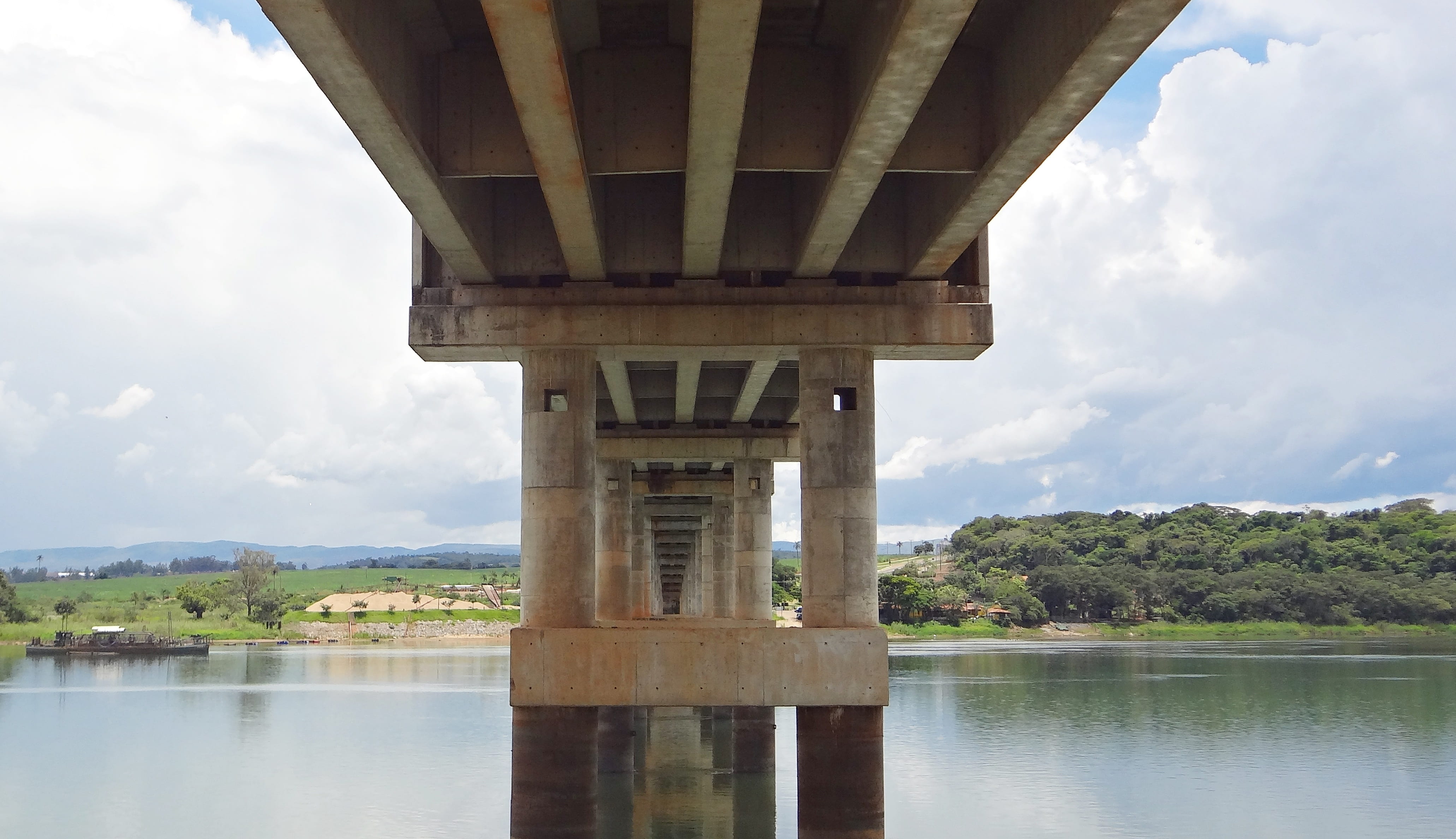 sky, architectural column, architecture, bridge - man made structure, transportation, plant, outdoors, waterfront, connection, reflection, brazil, river, HD Wallpaper