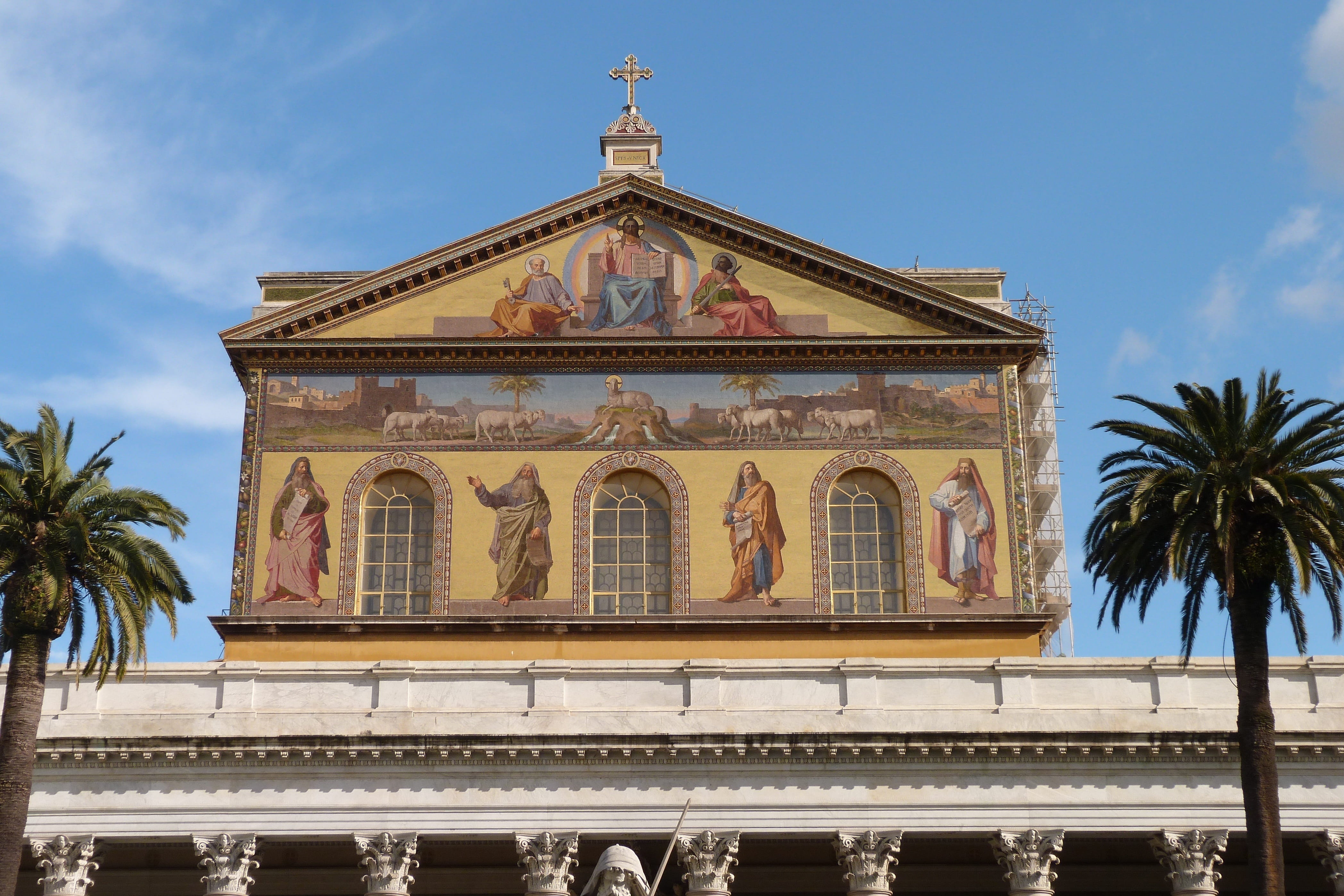 rome, built structure, cloud - sky, palm tree, low angle view, paul, sky, the basilica, day, nature, mural, st john the baptist, history, travel destinations, HD Wallpaper
