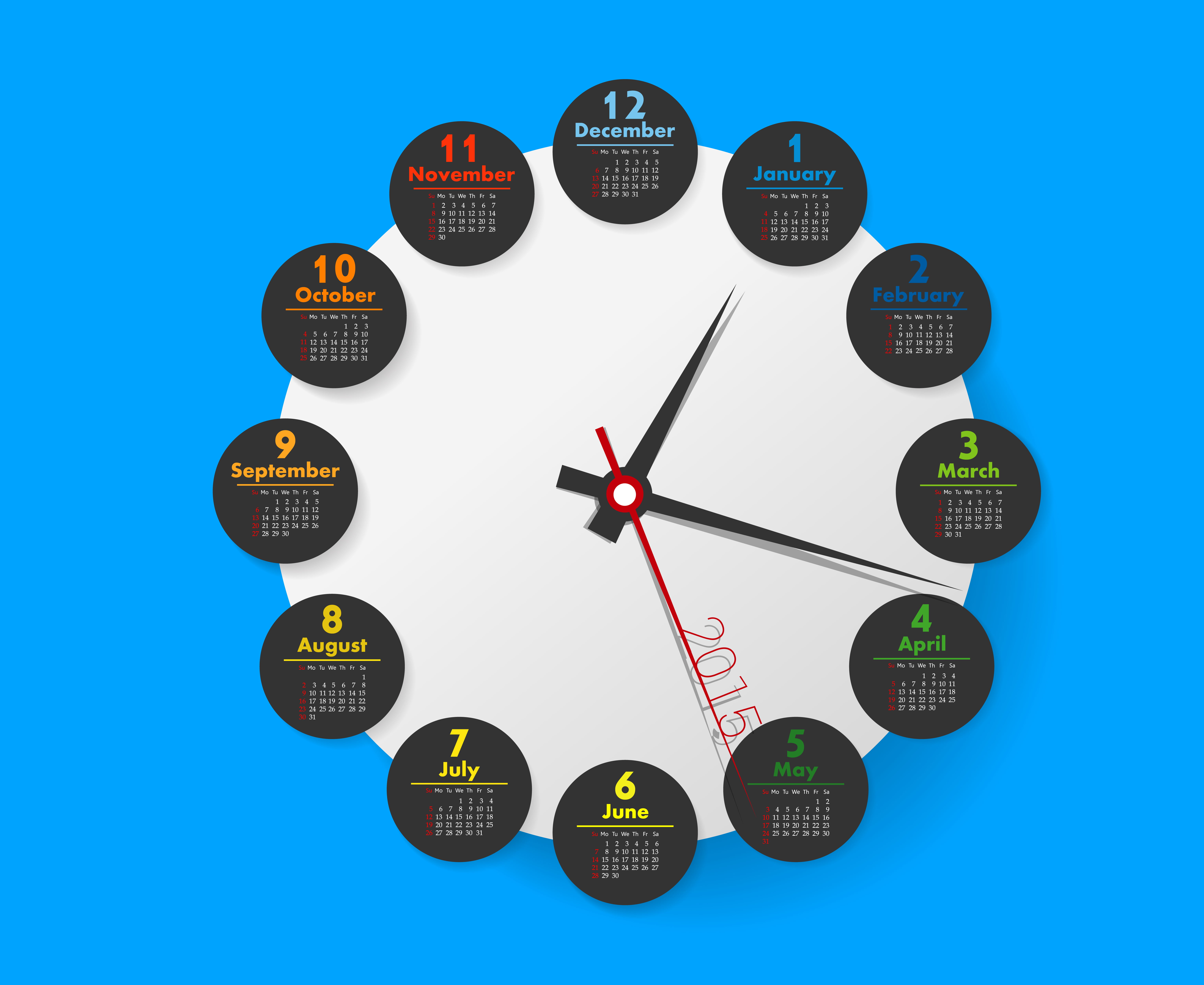 themed, Calendar, sky, arrow Symbol, illustration, blue, choice, ideas, icon Set, clock, plan, computer Graphic, indoors, wall, creativity, cut out, wireless technology, HD Wallpaper