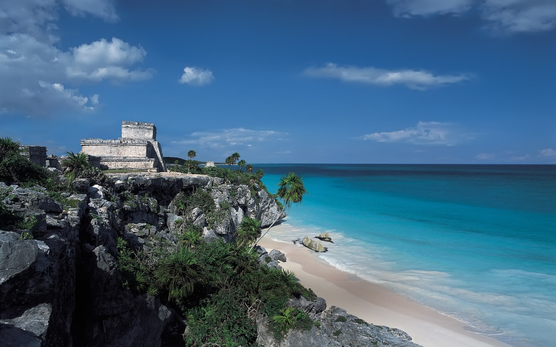 beaches, art, Clouds, nature, beach, 1080P, tulum, formations, Blue, Calm, mayan, beautiful, hd, riviera, HD Wallpaper