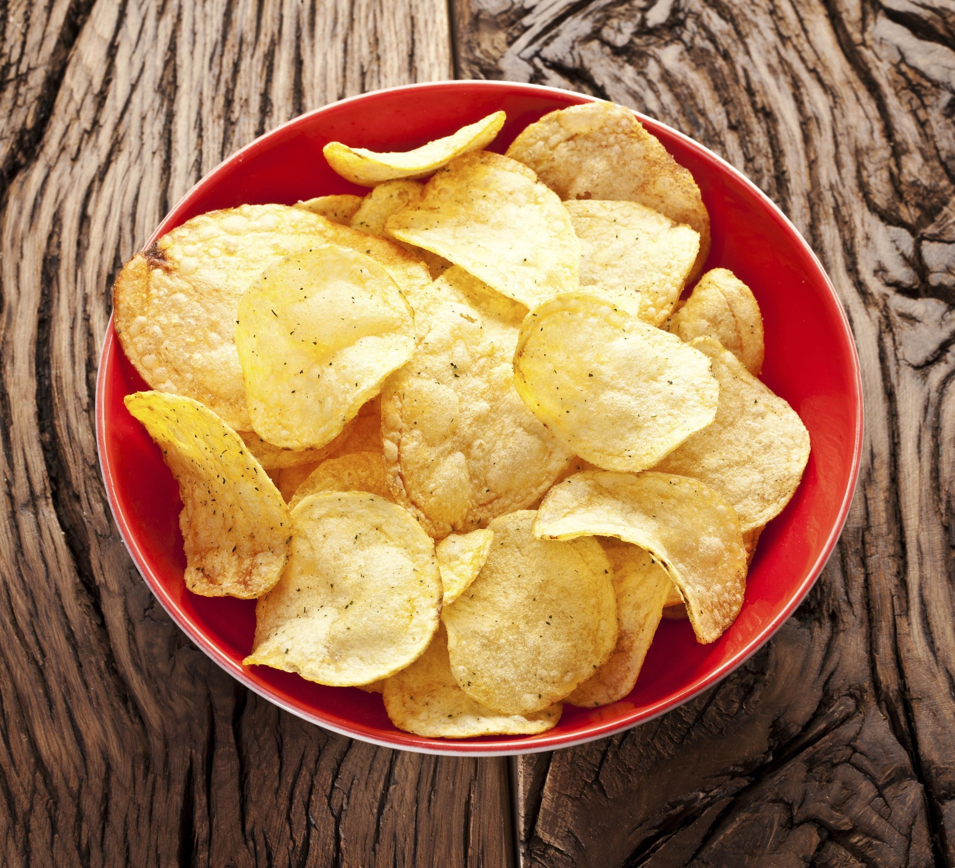 no people, potato, red, freshness, nacho chip, chips, indoors, bowl, fried, food and drink, high angle view, close-up, plate, 2K, wood - material, ready-to-eat, HD Wallpaper