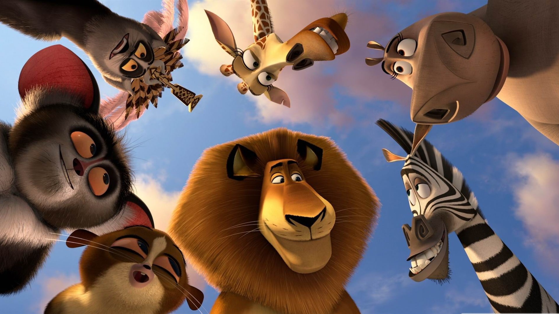 animal wildlife, group of animals, day, 1080P, art and craft, cloud - sky, digital composite, madagascar, disguise, nature, hanging, mask, hd, HD Wallpaper