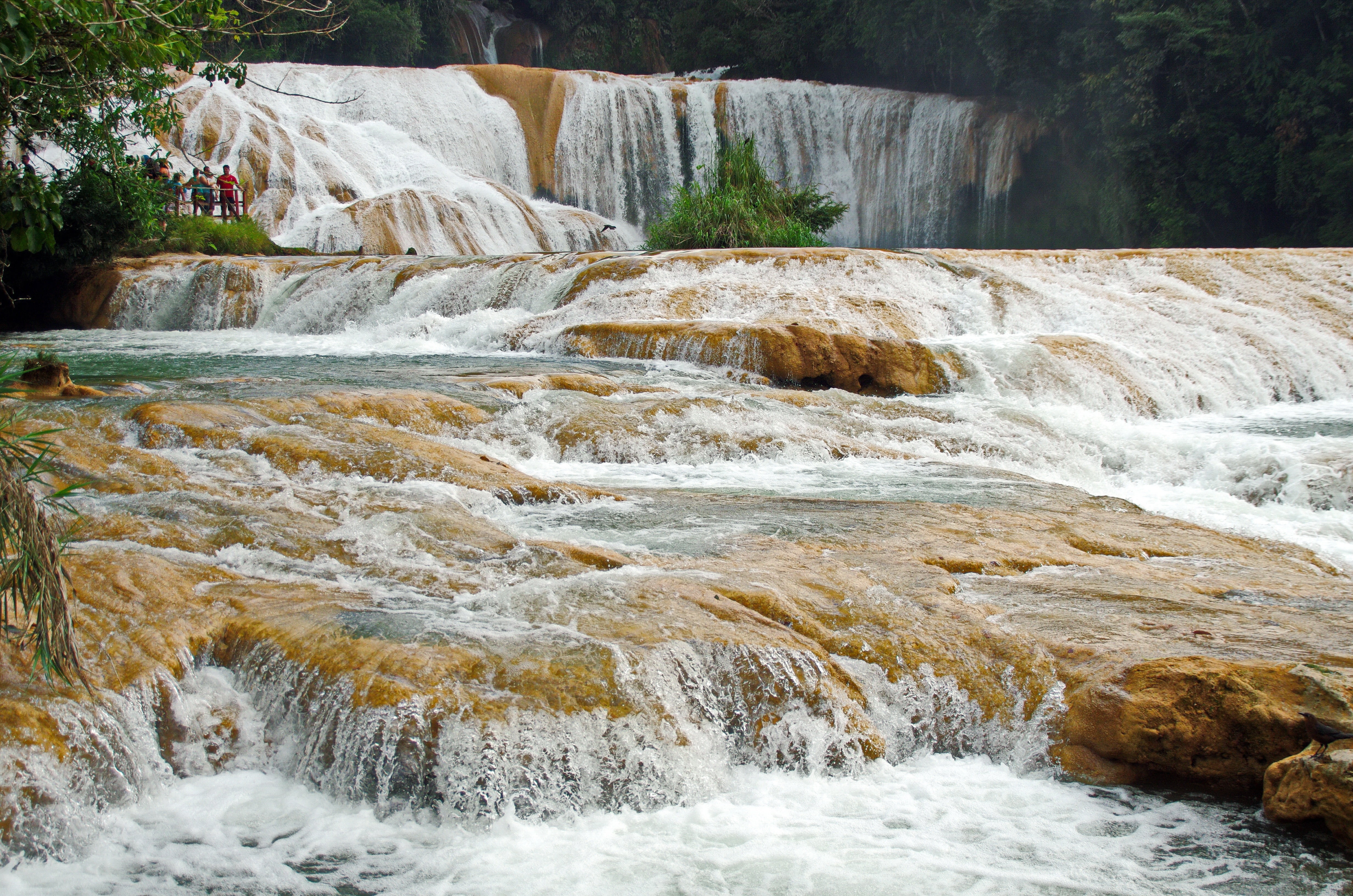 falling water, photography, flowing water, wild, lapse, agua azul, time, yellow sandstone, flowing, waterfalls, nature, solid, rock formation, long exposure, HD Wallpaper