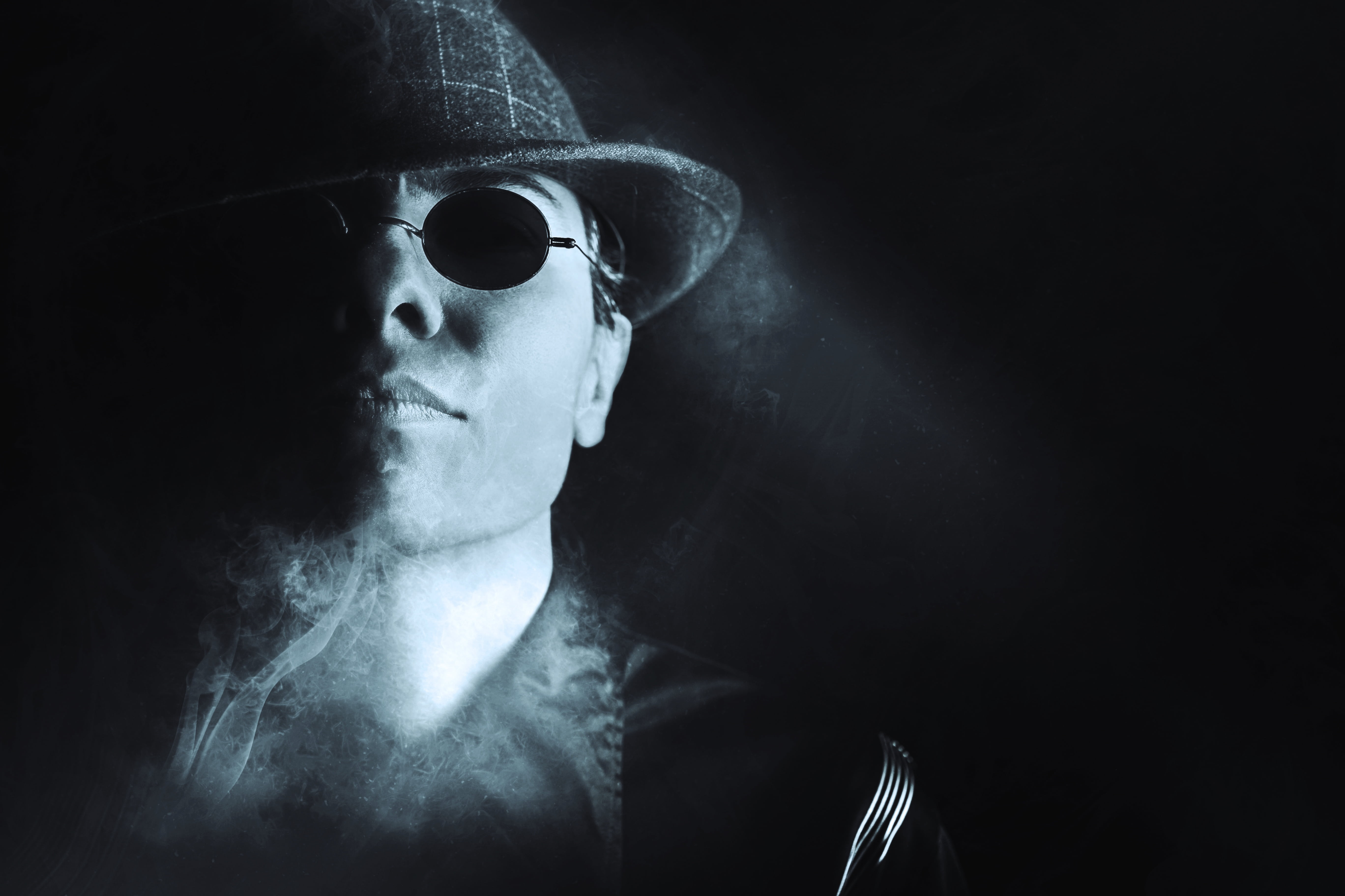 urban, celebration, studio shot, cool, 5K, human face, man, model, one woman only, mystery, hood - clothing, indoors, fear, sunglasses, black background, HD Wallpaper