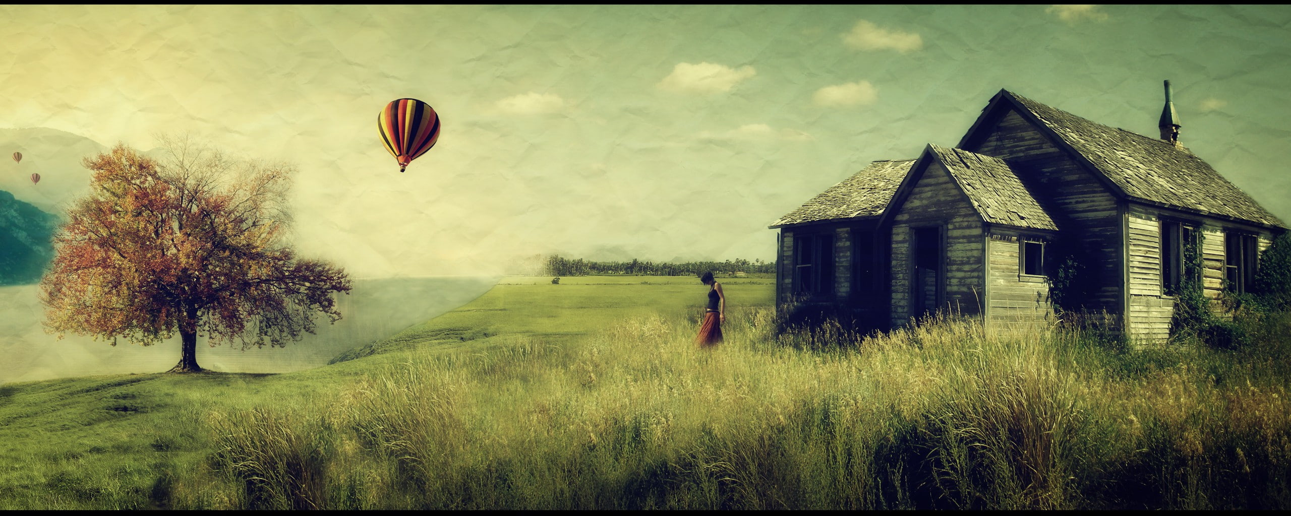 tranquil scene, trees, house, landscape, environment, no people, outdoors, day, cloud - sky, beauty in nature, grass, nature, auto post production filter, HD Wallpaper