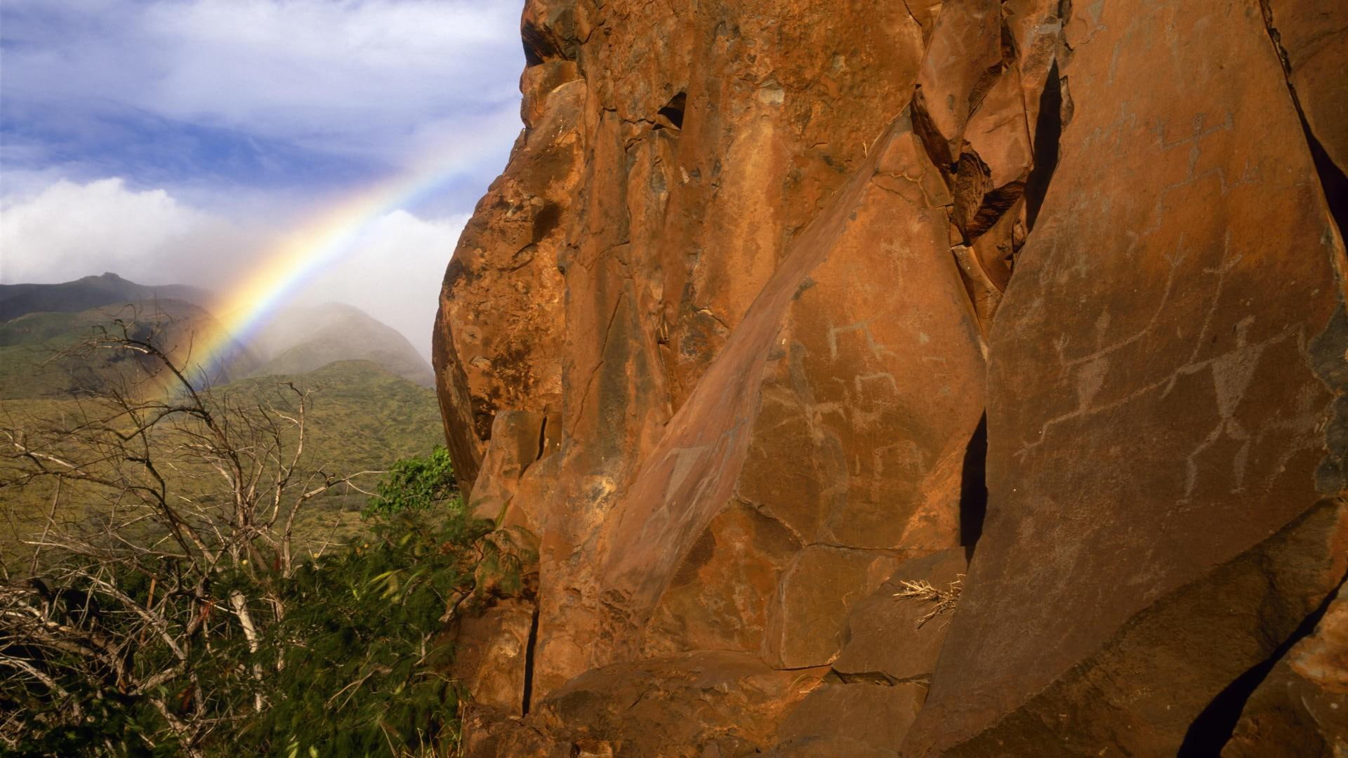 distant, nature, colors, 1080P, mountain, clouds, beauty, rainbow, photography, 3d and abstract, HD Wallpaper