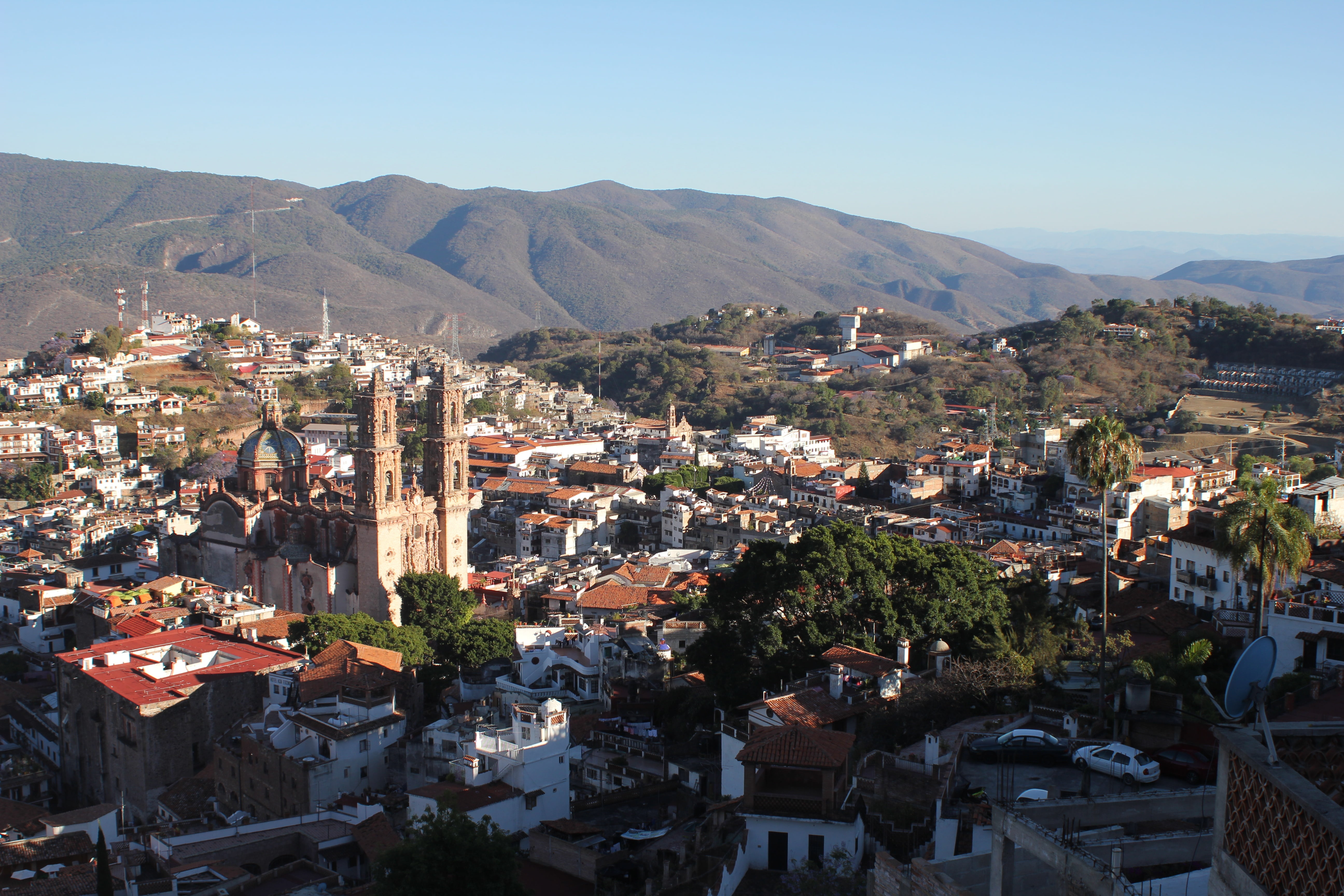 taxco, cathedral, perspective, travel, view, tourism, building, high angle view, architecture, residential district, mountain range, cities, cityscape, HD Wallpaper
