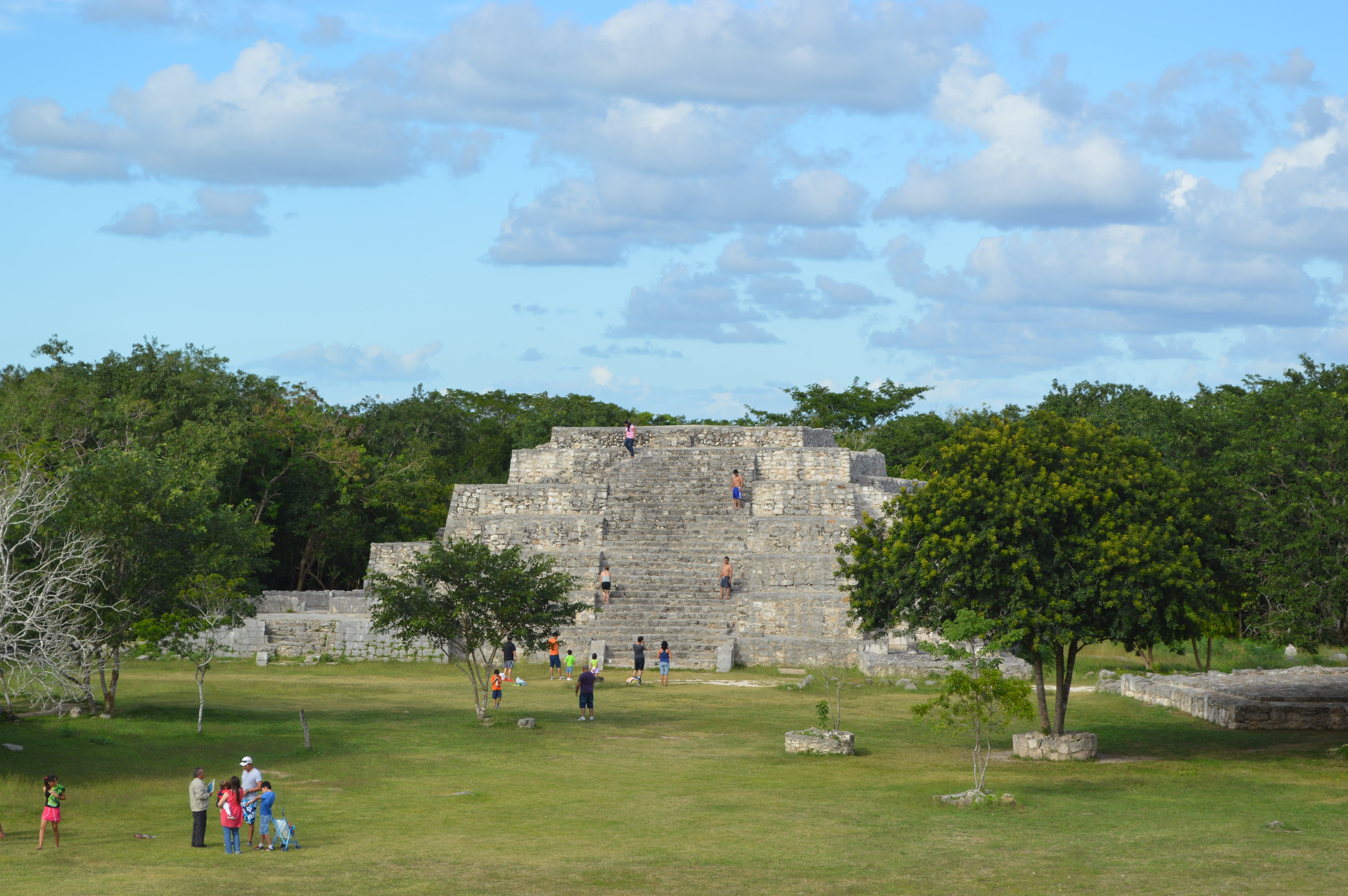 the past, maya, tourism, building exterior, day, pyramid, tree, history, mexico, yucatan, group of people, sky, quintana roo, sun, travel destinations, HD Wallpaper