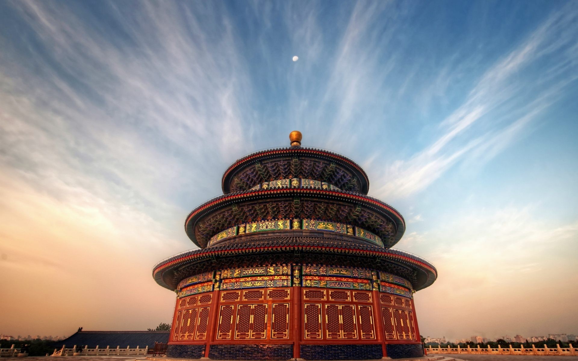 Temple, China, Beijing, Moon, Ancient, Asian Architecture, 1080P, sky, HD Wallpaper