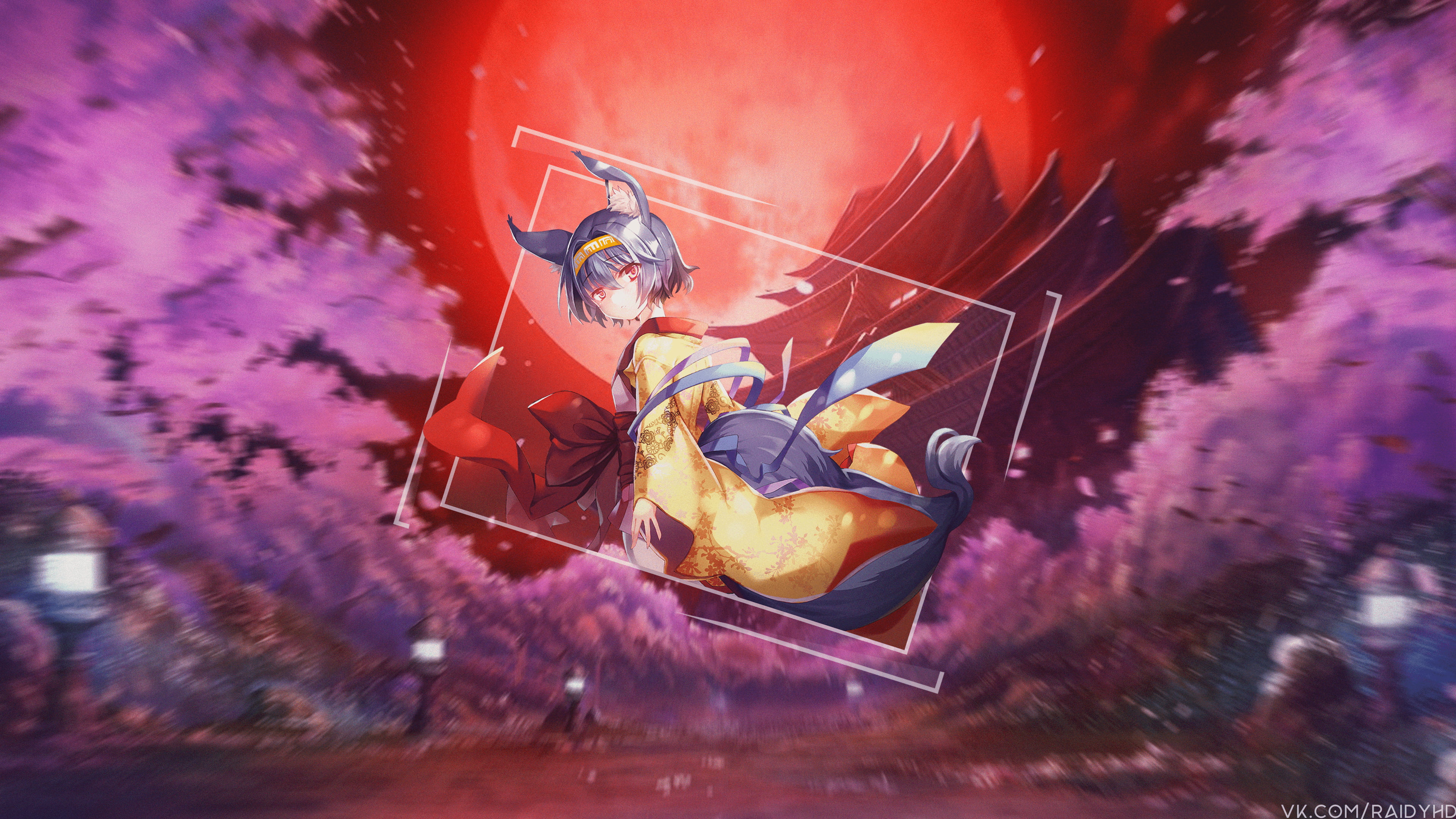 anime, Hatsuse Izuna, Moon, No Game No Life, temple, picture-in-picture, 4K, anime girls, HD Wallpaper