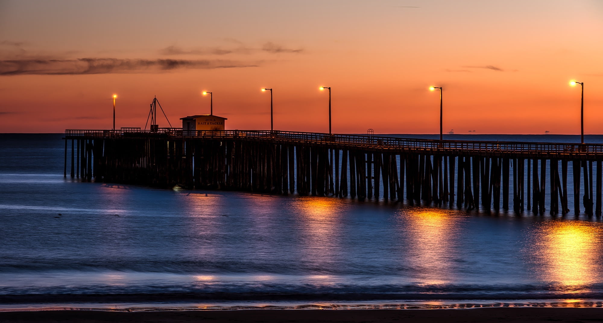 structure, beach, historic, solitude, water, sky, long exposure, lighted, sea, panorama, seashore, twilight, silhouettes, nature, landmark, romantic sky, HD Wallpaper