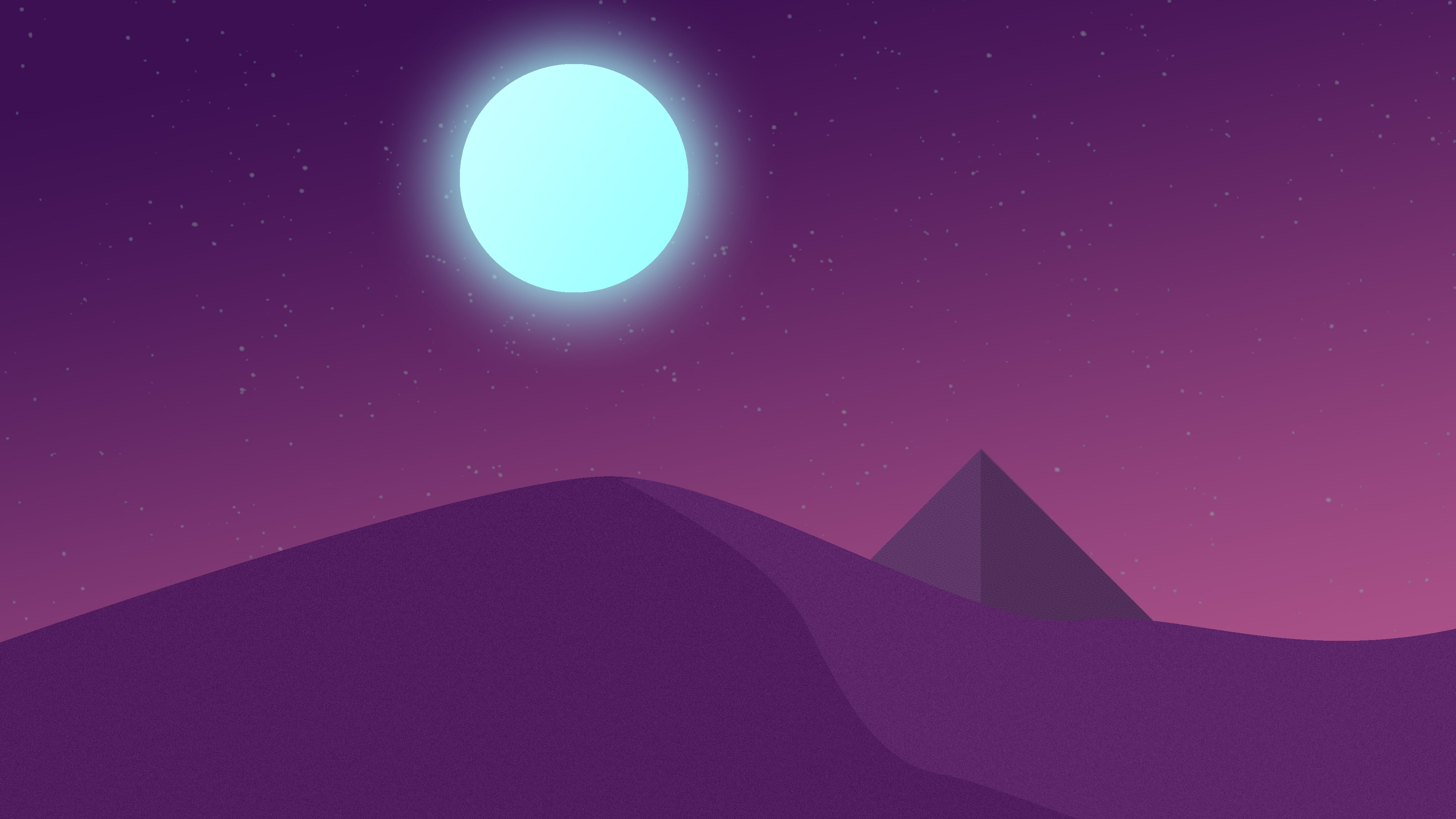 stars, pyramid, desert, artwork, sand, midnight, 4K, sky, Moon, illustration, gradient, night, ArtStation, HD Wallpaper