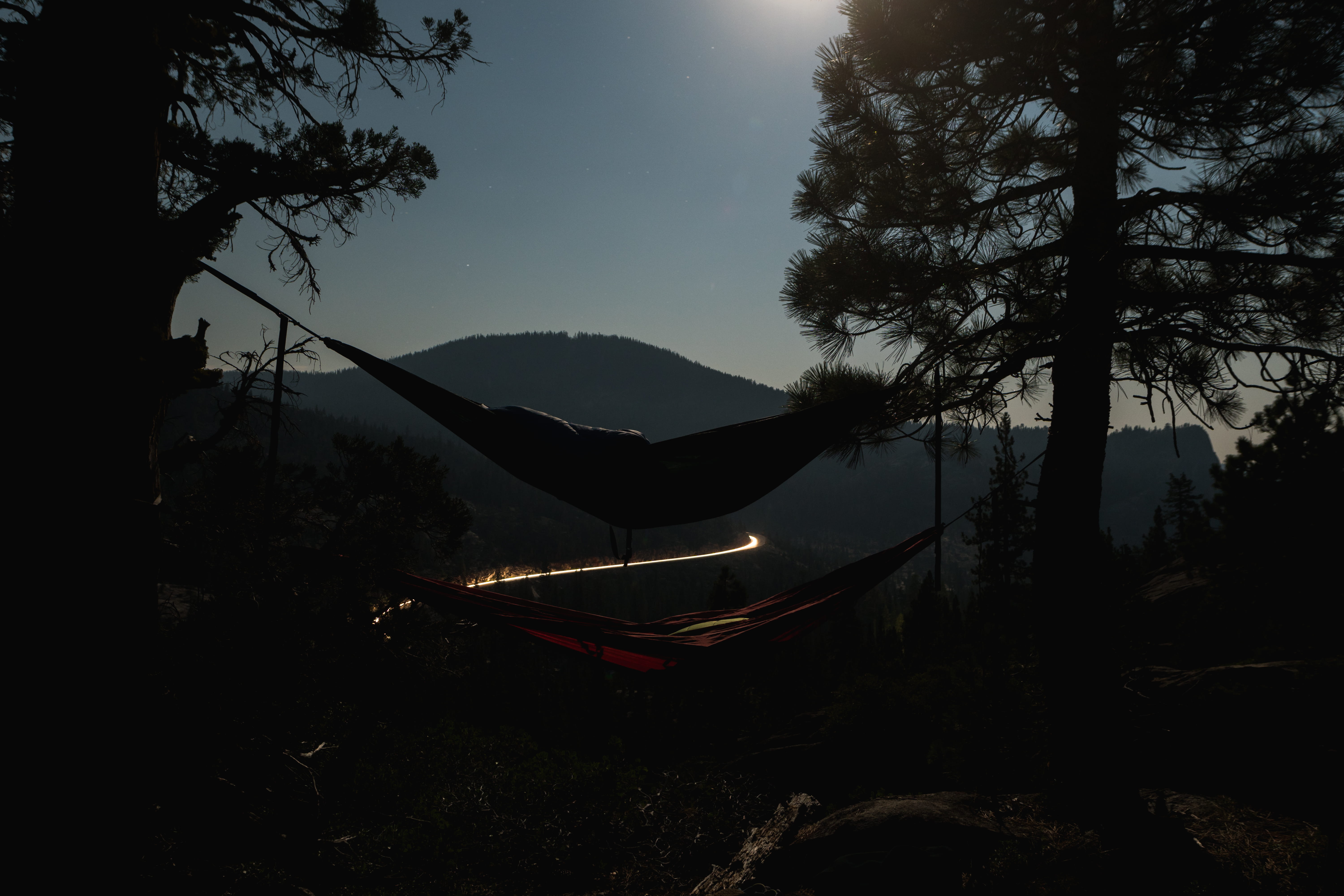 hammock, united states, tranquility, mountain range, sky, night, plant, mode of transportation, tree, 5K, nature, forest, transportation, tranquil scene, HD Wallpaper