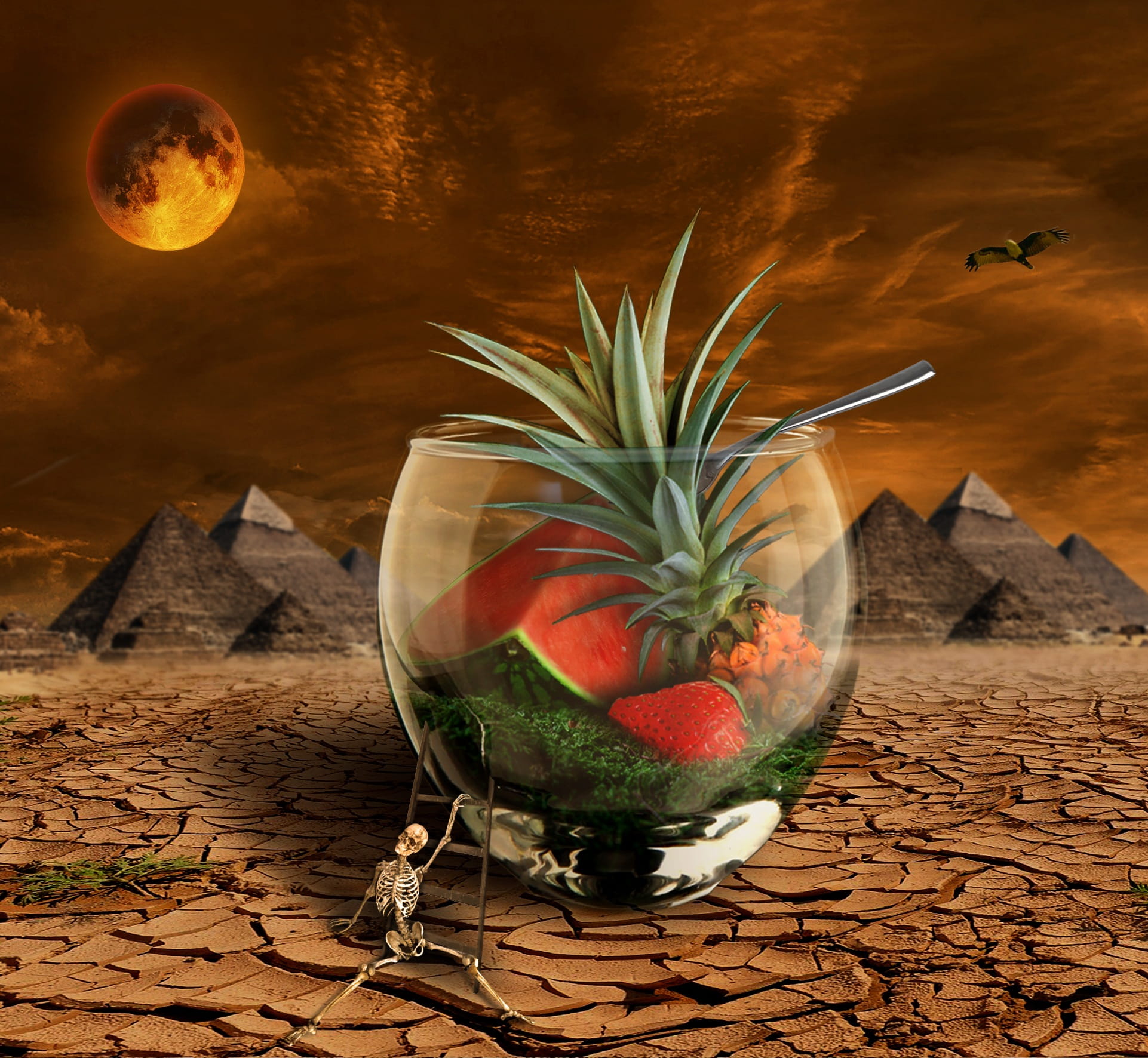 table, skeleton, leaf, dry, drinking glass, food, glass, wood - material, orange, sky, pyramid, alcohol, Moon, composing, healthy eating, close-up, freshness, HD Wallpaper