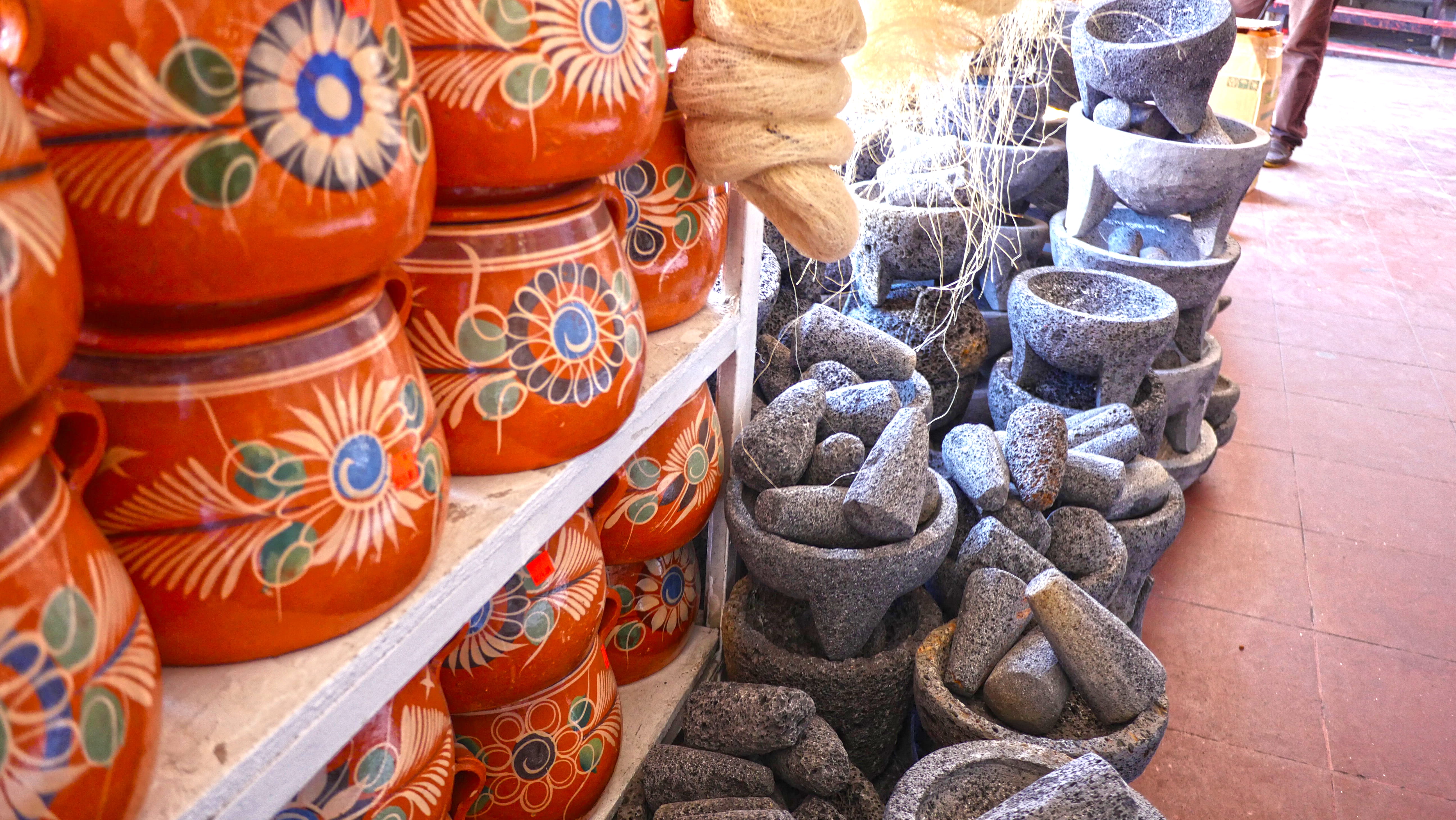 pottery, retail, side by side, street, abundance, floral pattern, high angle view, mexico, variation, craft, outdoors, art and craft, choice, 5K, large group of objects, HD Wallpaper