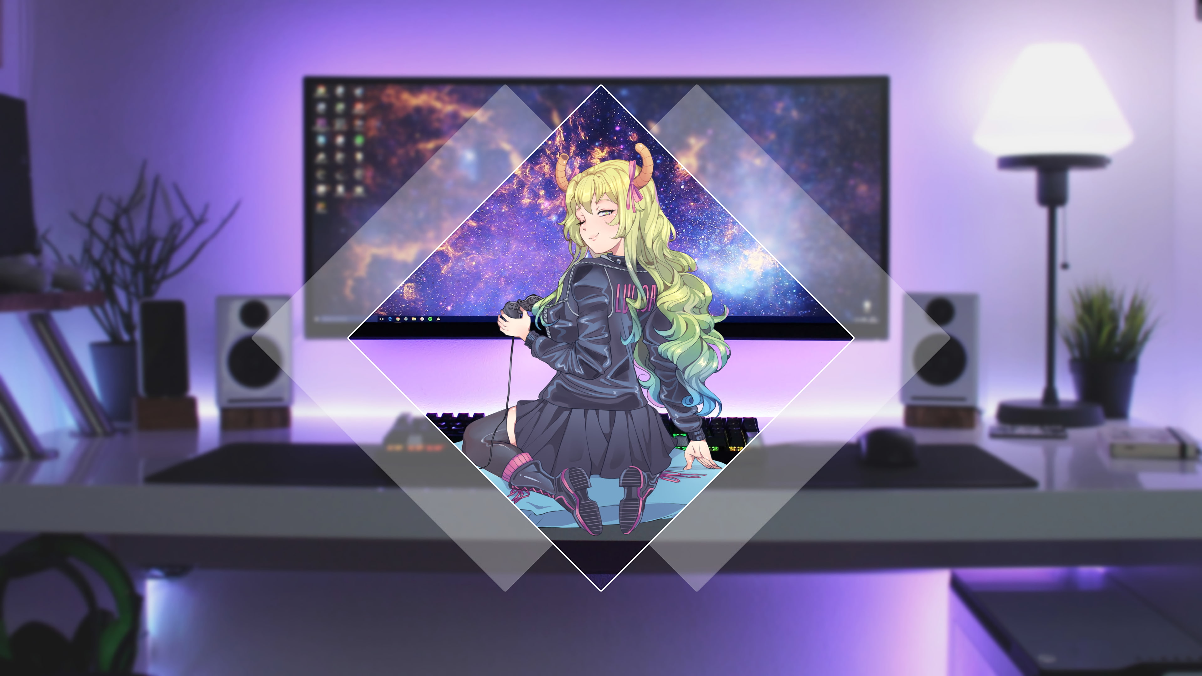 male likeness, Kobayashi-san Chi no Maid Dragon, purple, wireless technology, futuristic, representation, device screen, digital composite, screen, technology, HD Wallpaper