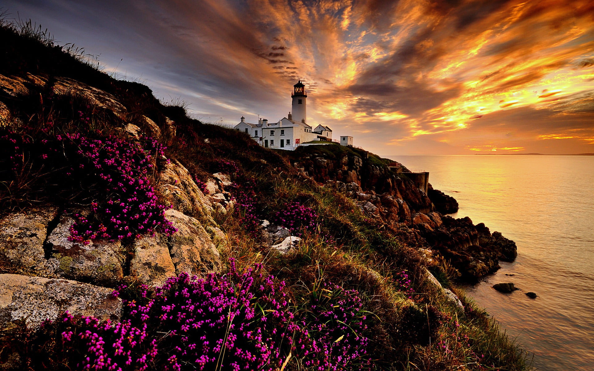 Donegal, sea, 1080P, rocks, dawn, landscape, lighthouse, Ireland, Fanad Head Lighthouse, morning, County Donegal, HD Wallpaper