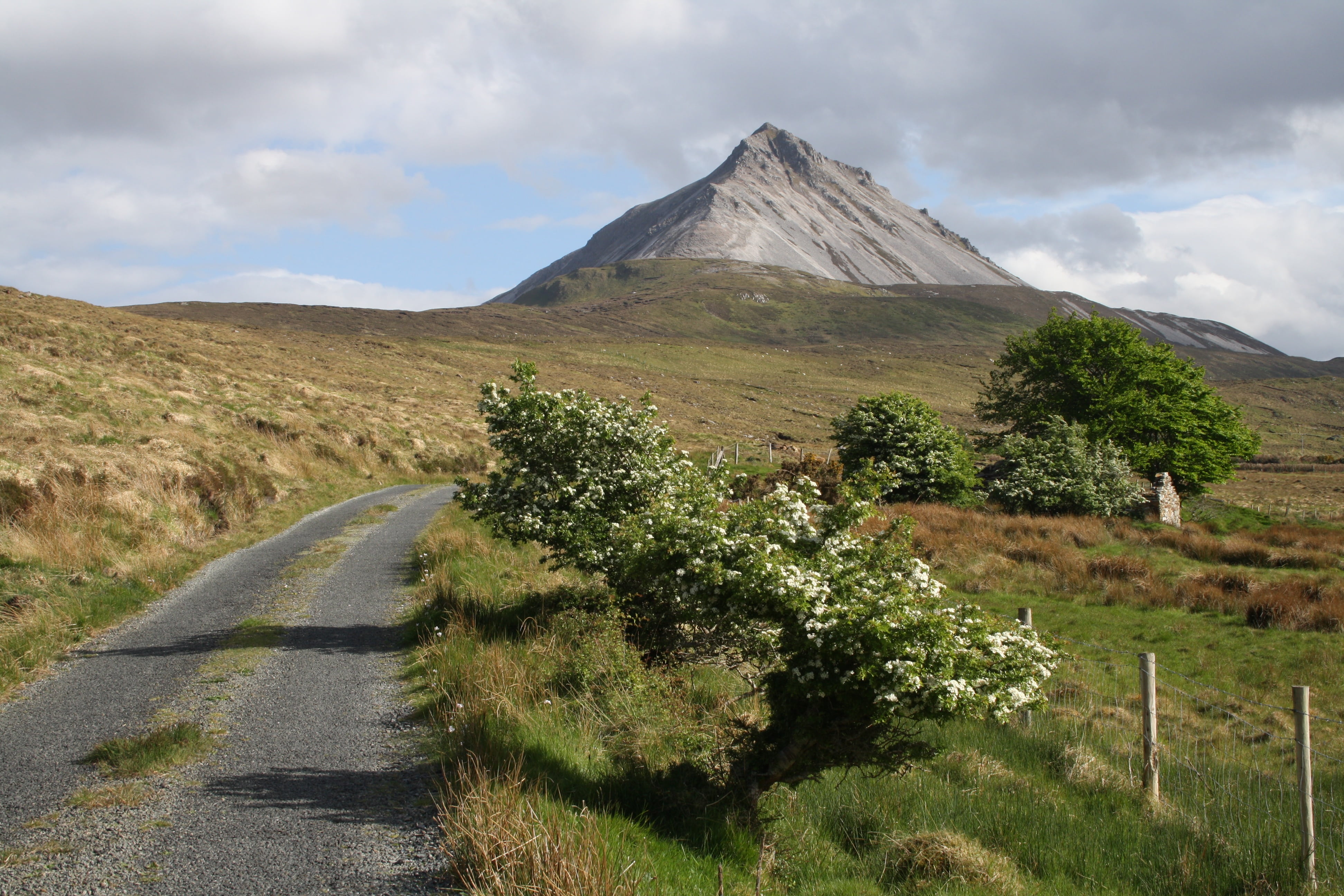 errigal, mountain, environment, sky, mountain peak, volcano, donegal, the way forward, scenics, nature, scenics - nature, day, earthday, ireland, road, HD Wallpaper