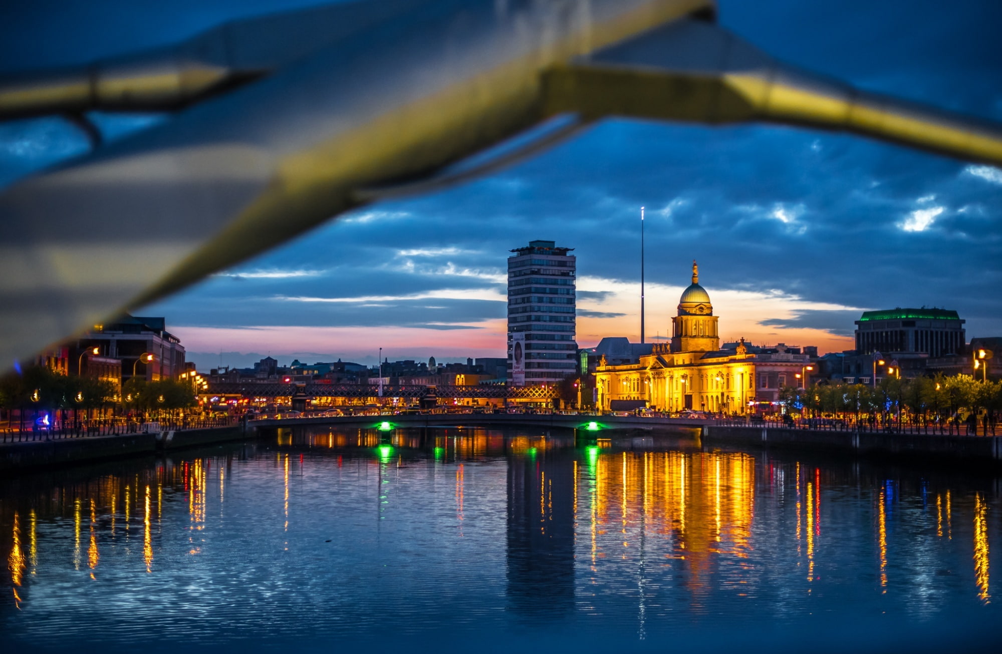 River, building, water, outdoors, cityscape, framed, architecture, illuminated, Lights, building exterior, 1080P, Europe, built structure, geotagged, Dublin, HD Wallpaper
