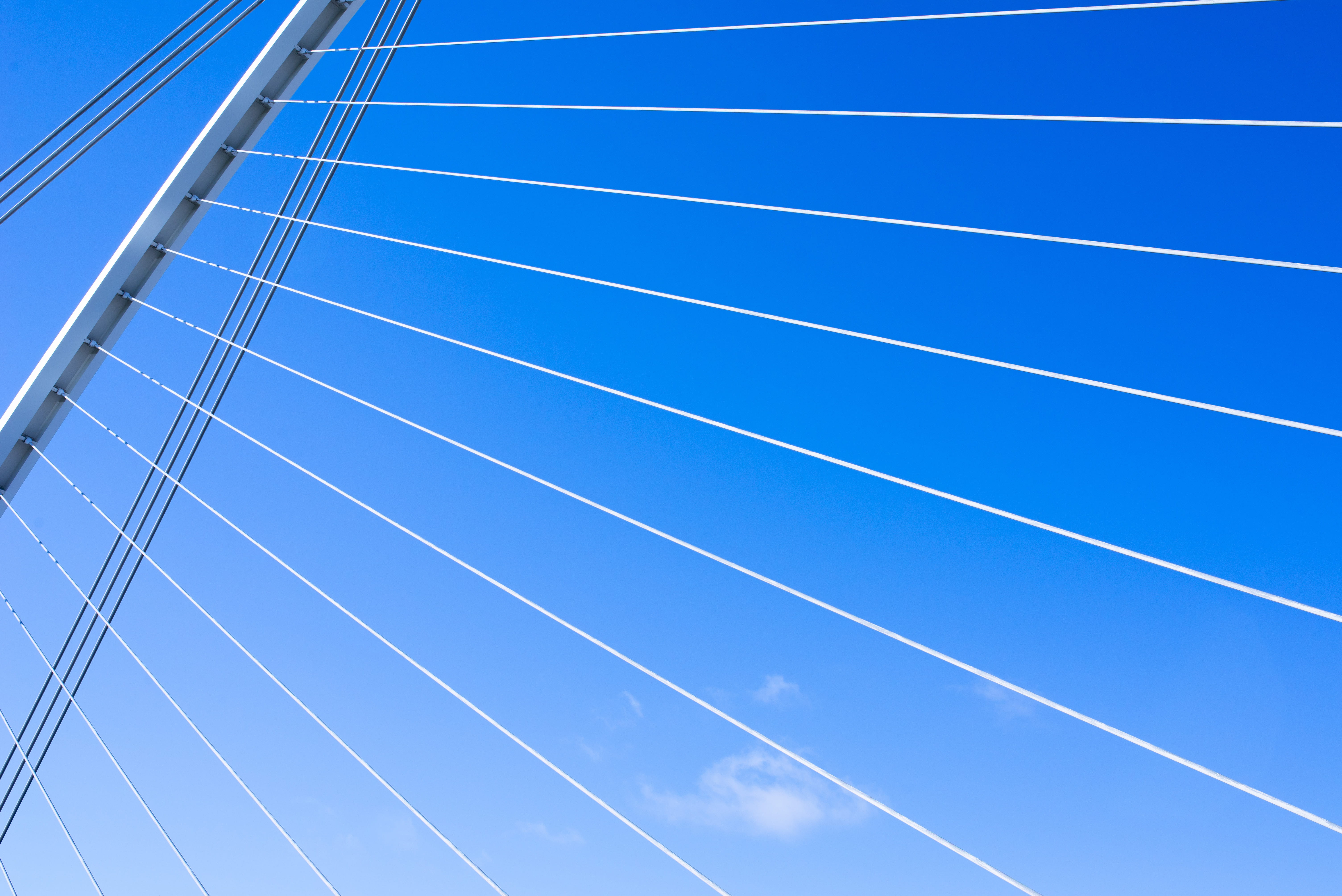 sky, close-up, day, metal, textured effect, blue, backgrounds, ireland, no people, low angle view, cable, 5K, in a row, samuel beckett bridge, nature, HD Wallpaper