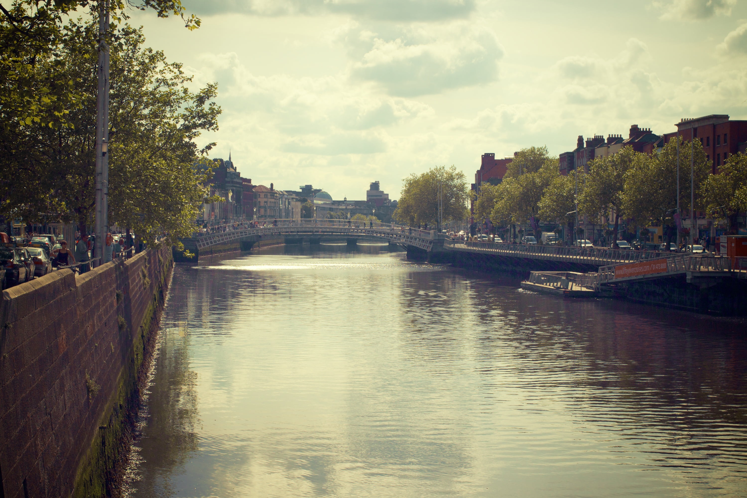 river, sky, canal, ireland, no people, trees, bridge, connection, river liffey, cloudy, built structure, architecture, urban, building exterior, plant, HD Wallpaper