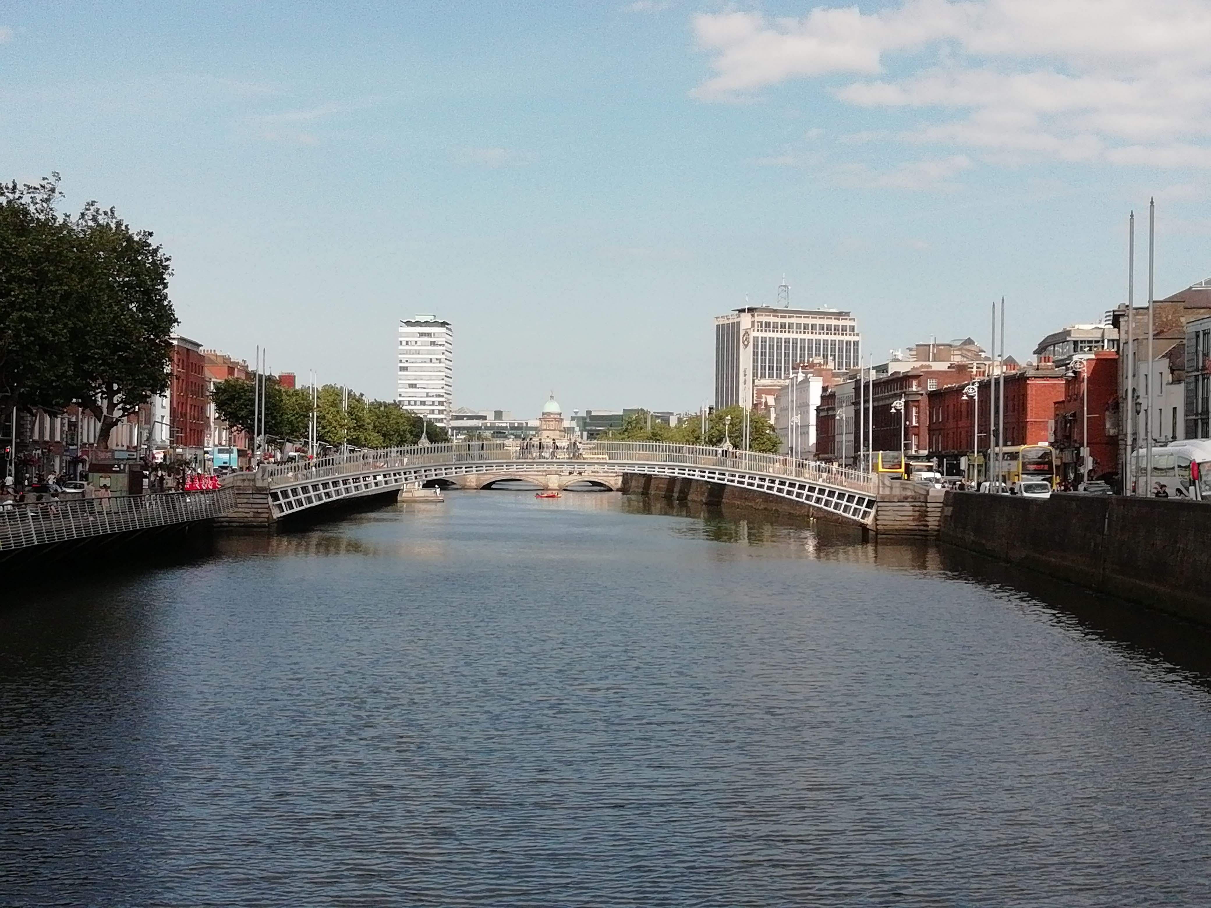 skyscraper, city, day, transportation, ireland, outdoors, bridge - man made structure, water, cloud - sky, dublin, no people, office building exterior, HD Wallpaper