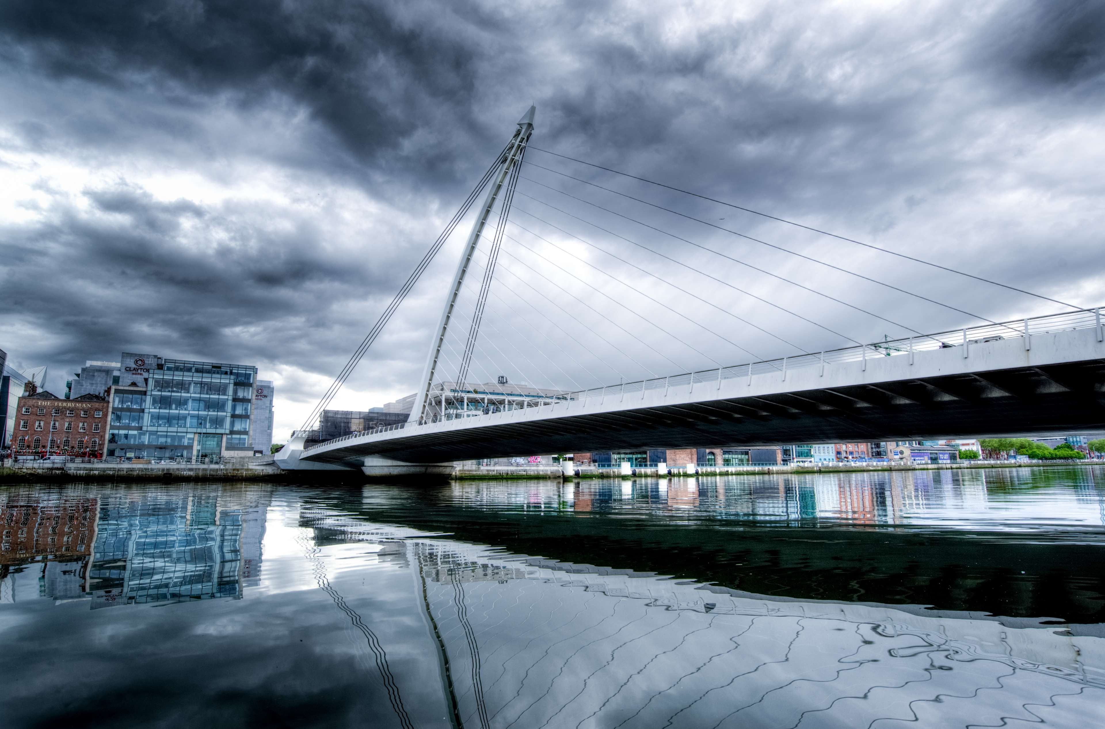 ireland, water, travel destinations, modern, nature, bridge - man made structure, no people, office building exterior, bridge, liffey, sky, building, design, HD Wallpaper