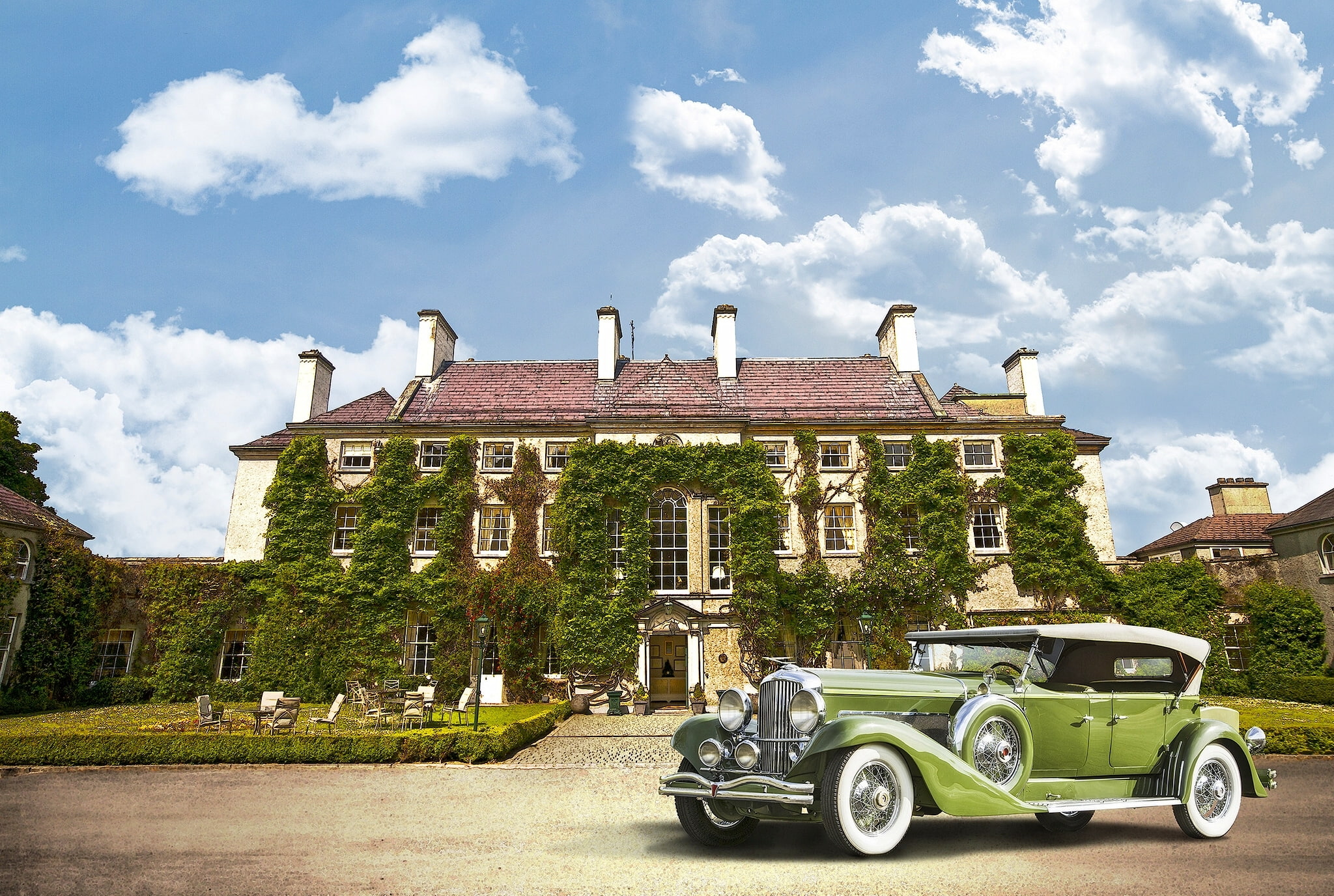 Duesenberg, 1932 Duesenberg J, Kilkenny, mansion, the building, Ireland, 1080P, retro, HD Wallpaper