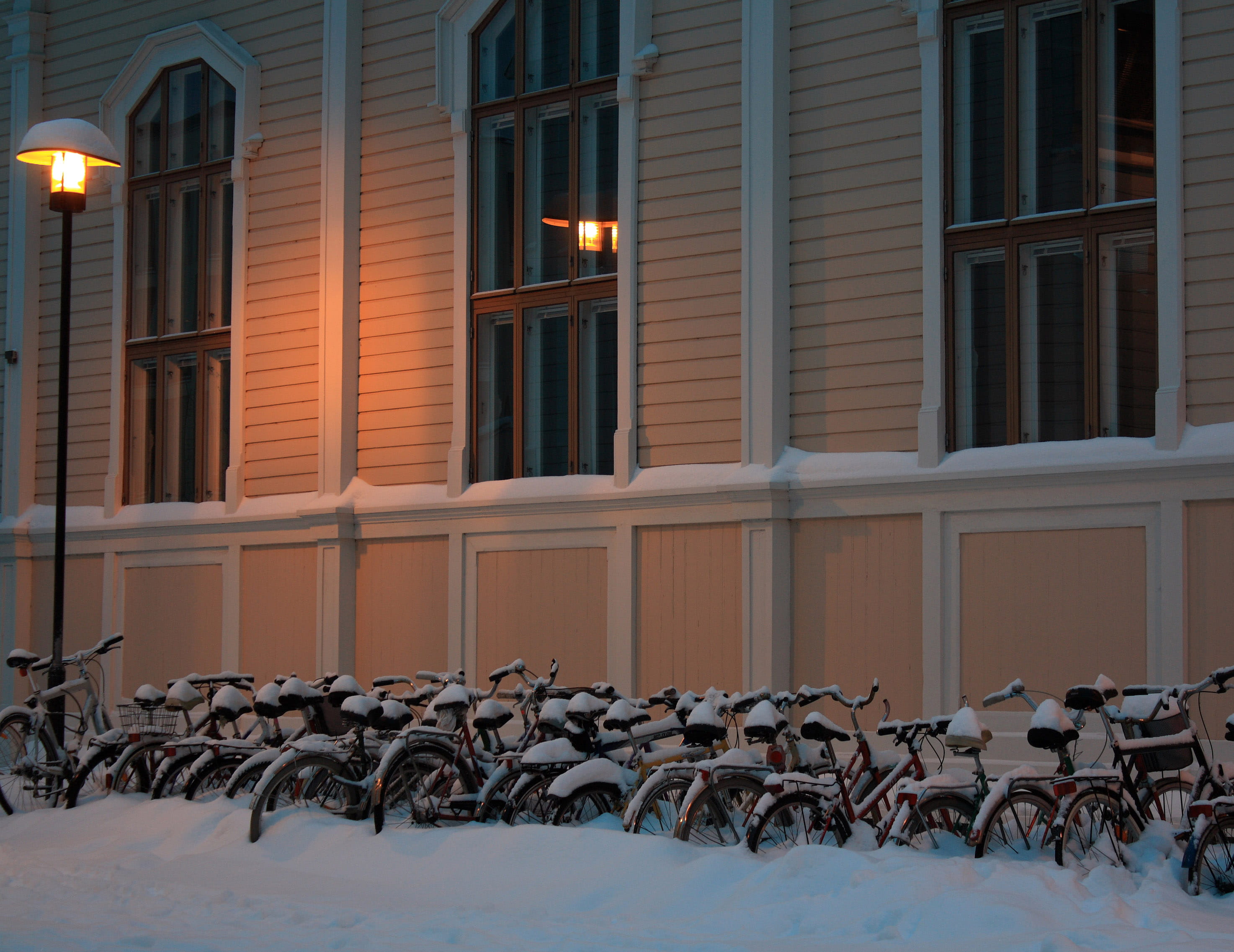 snow, illuminated, university, window, no people, education, Snowy, architecture, lighting equipment, 2K, metal, in a row, street, building, arrangement, HD Wallpaper