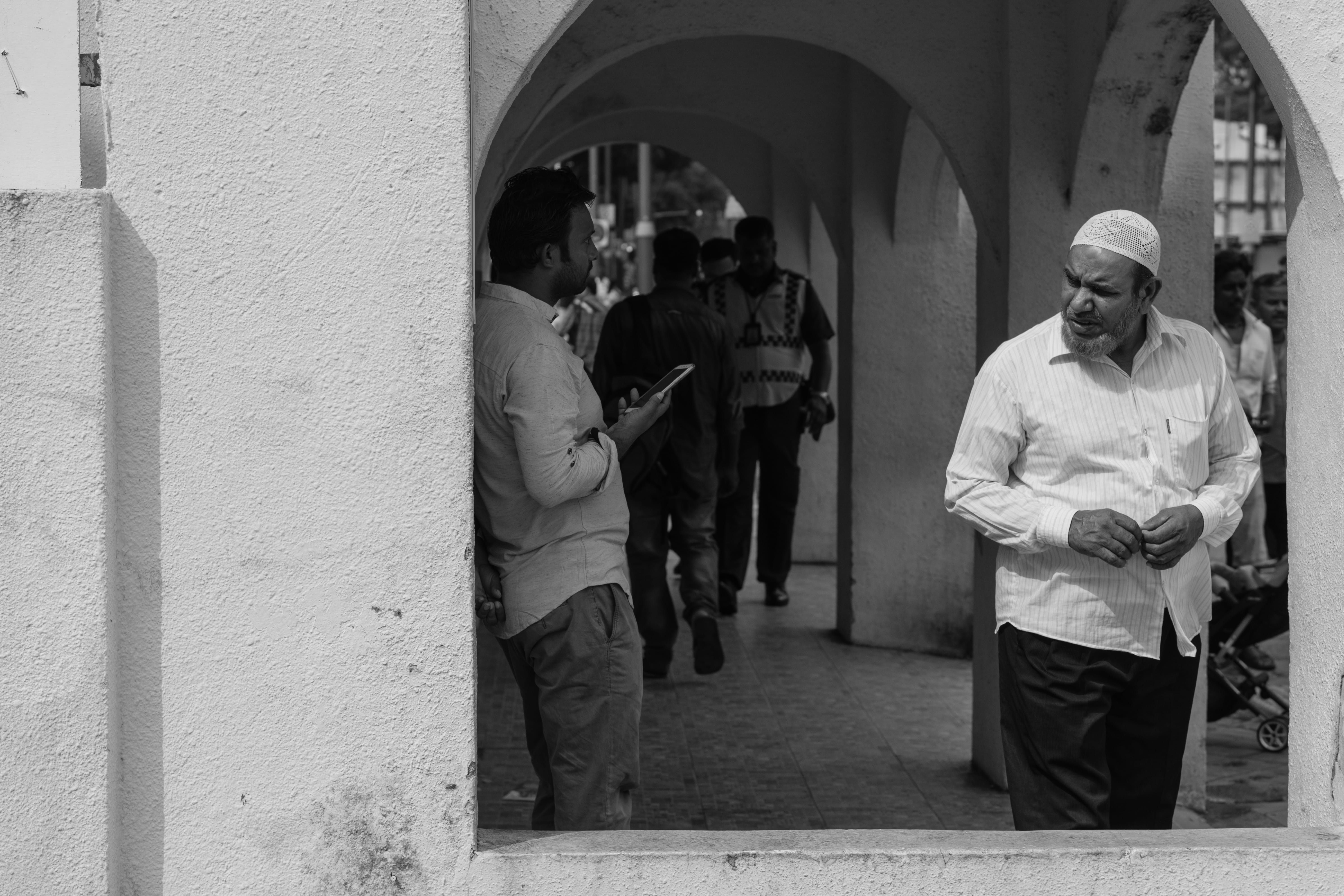 little india, males, men, women, full length, people, adult, street, built structure, front view, walking, uniform, black and white, wall - building feature, HD Wallpaper