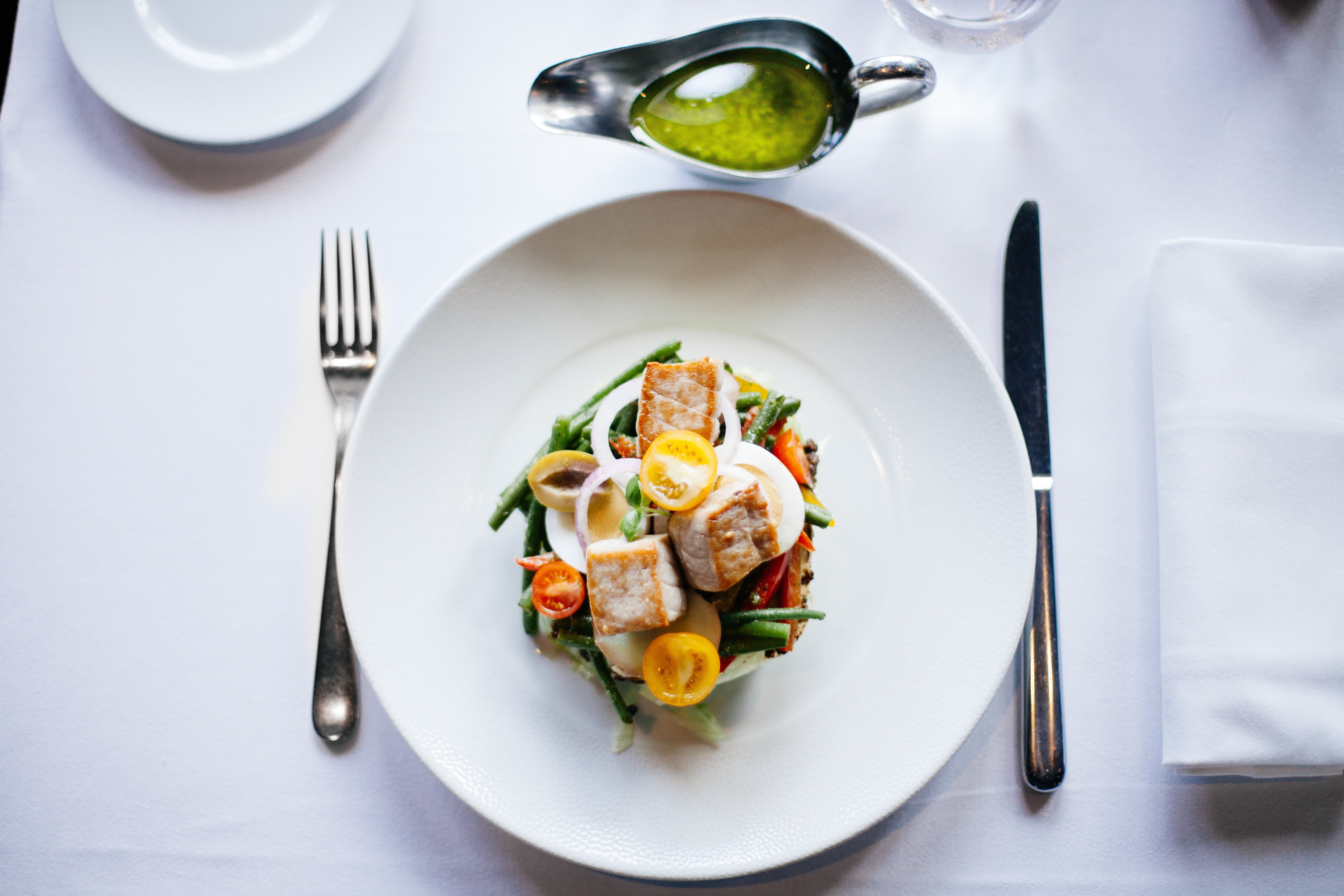 healthy eating, glass, ready-to-eat, cooked, knife, garnish, household equipment, seafood, freshness, dinner, 5K, plate, chicken, setting, nutrition, serving, HD Wallpaper