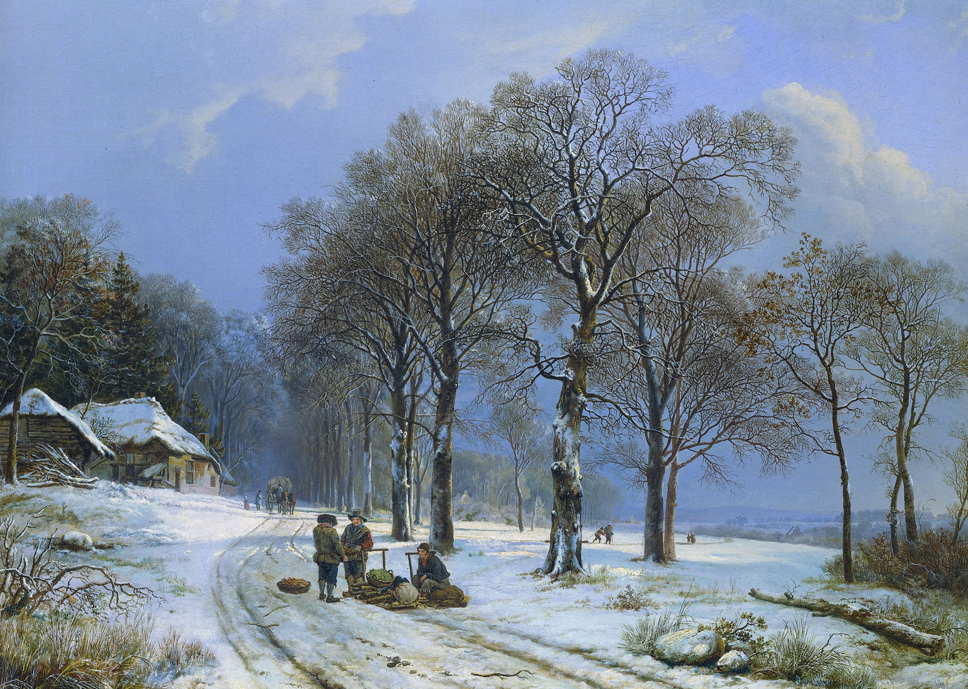 picture, Winter Landscape, canvas, 1080P, oil, Barend Cornelis Koekkoek, HD Wallpaper
