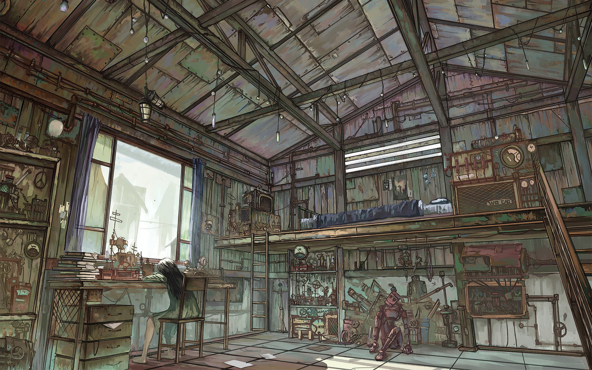 warehouse, futuristic, 1080P, cartoon, HD Wallpaper
