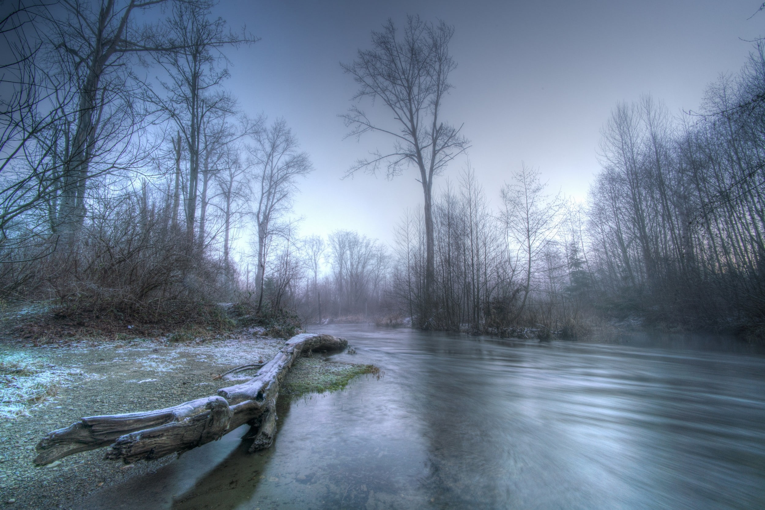 winter, river, frost, landscape, morning, 1080P, nature, forest, HD Wallpaper