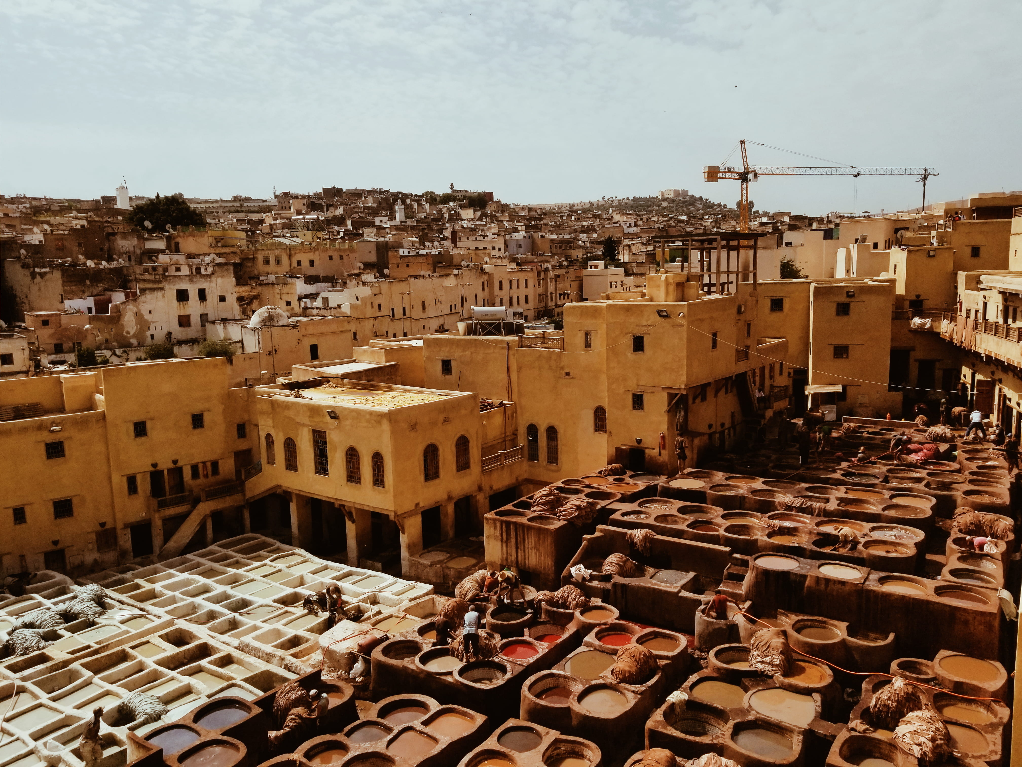 town, residential district, buildings, morocco, archaeology, fès, person, building, tannery, architecture, 4K, built structure, 21 rue chouara, incidental people, HD Wallpaper