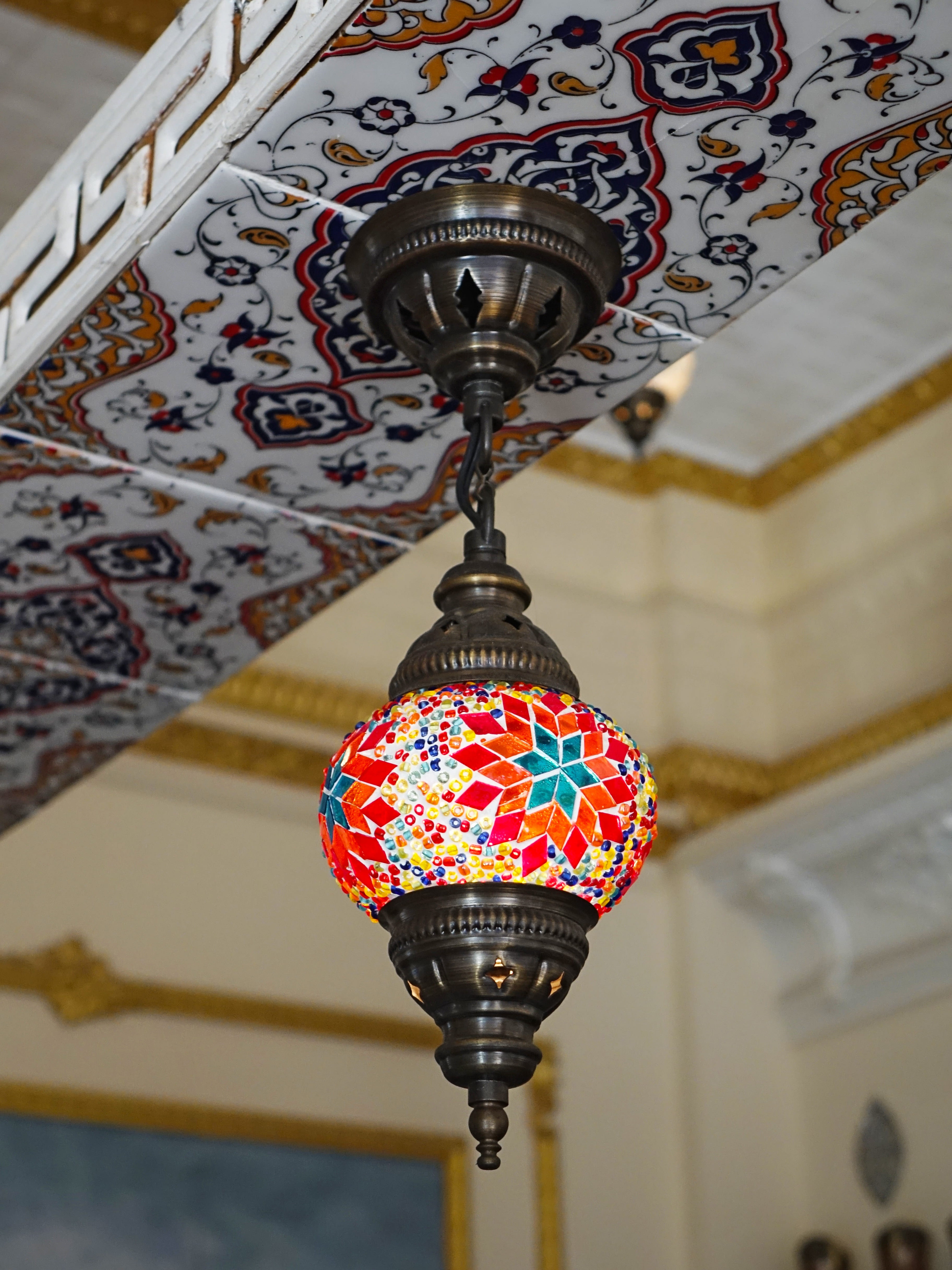 pattern, turkish, decor, day, art and craft, light, lantern, lighting equipment, ornate, colourful, ceiling, decoration, white, close-up, no people, brass, Phone HD Wallpaper