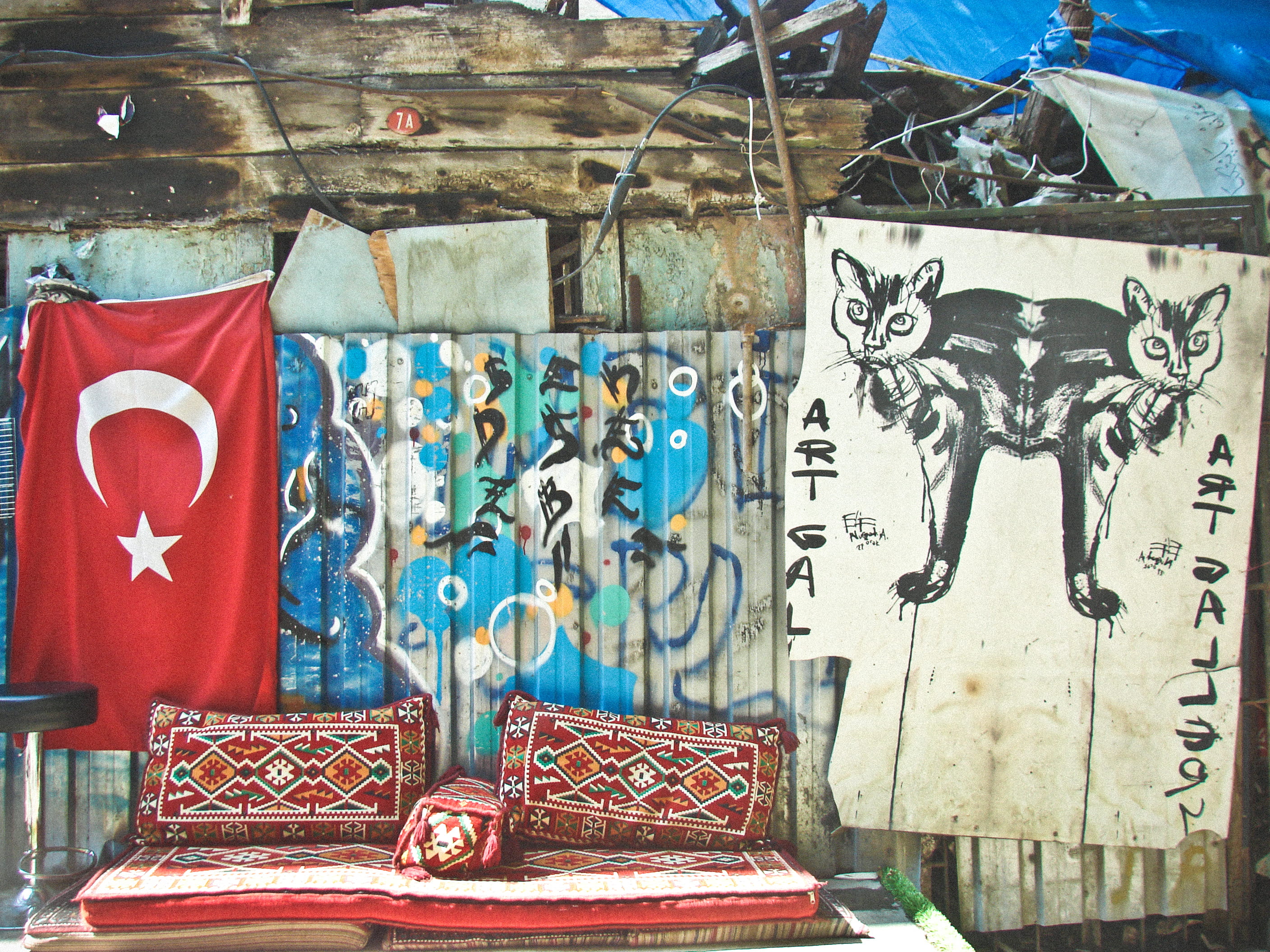 turkish flag, middle eastern, arabian, representation, day, tag, cat, flag, table, pattern, architecture, art, art and craft, mural, wall, porch, 2K, hanged, HD Wallpaper