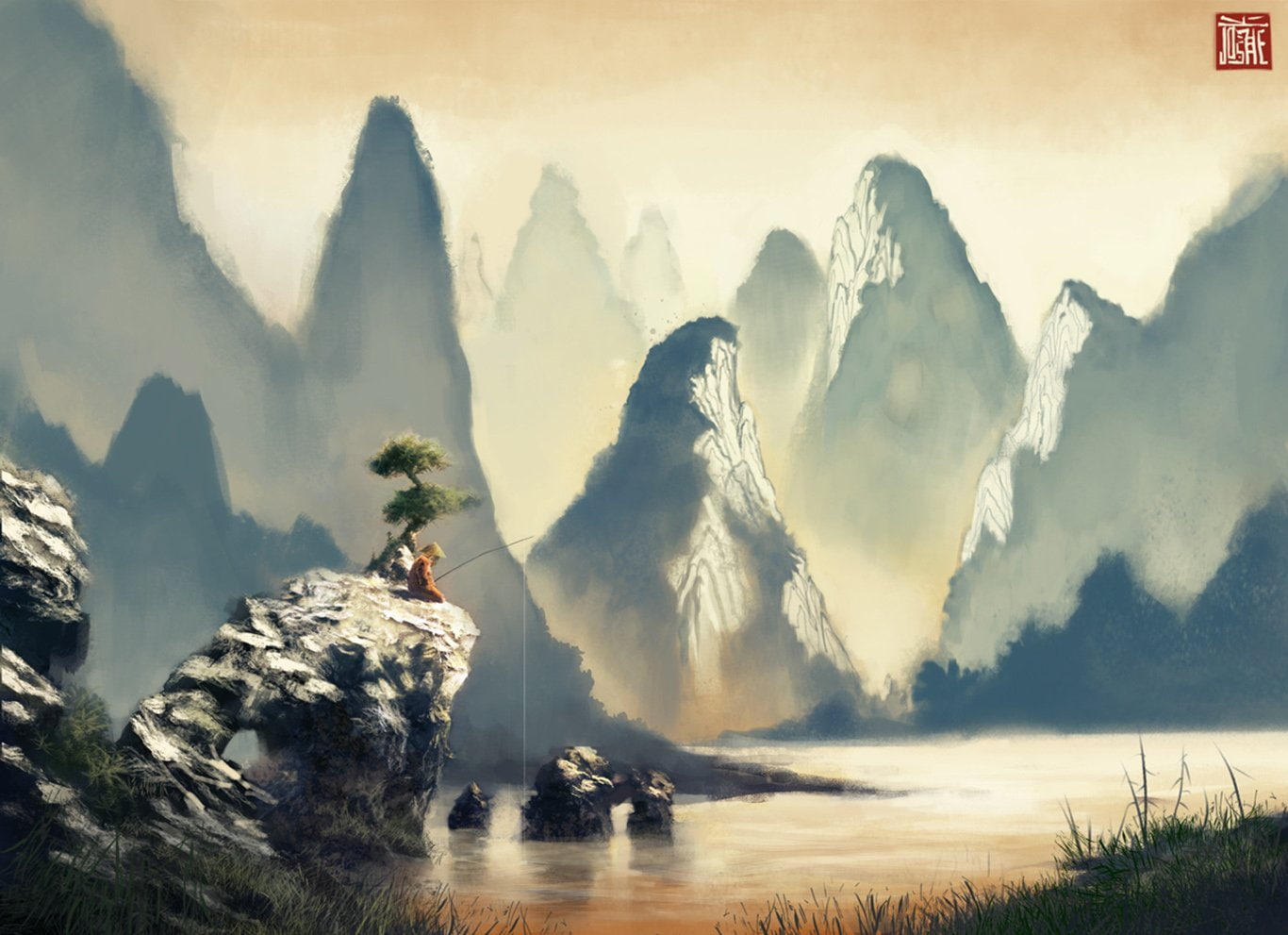 Fantasy, Eastern, Landscape, 720P, Oriental, Fishing, HD Wallpaper